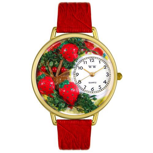 Strawberries Red Leather And Goldtone Watch #G1210006