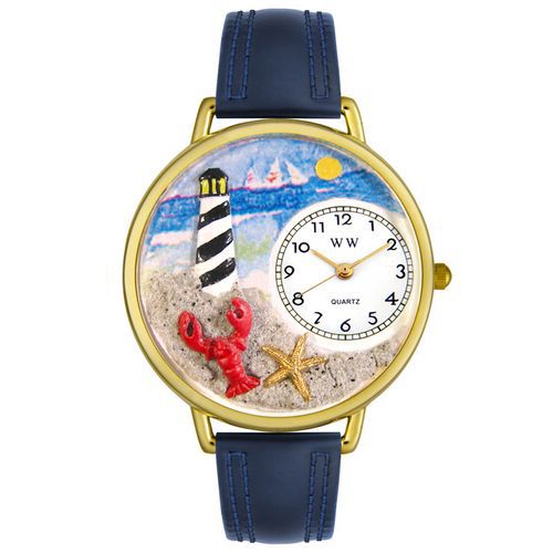 Lighthouse Navy Blue Leather And Goldtone Watch #G1210013