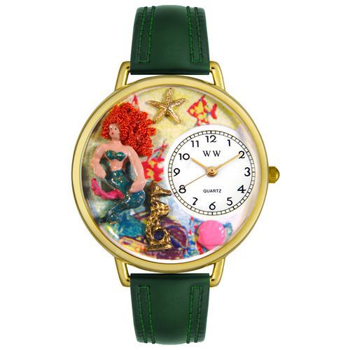 Mermaid Hunter Green Leather And Goldtone Watch #G1210014