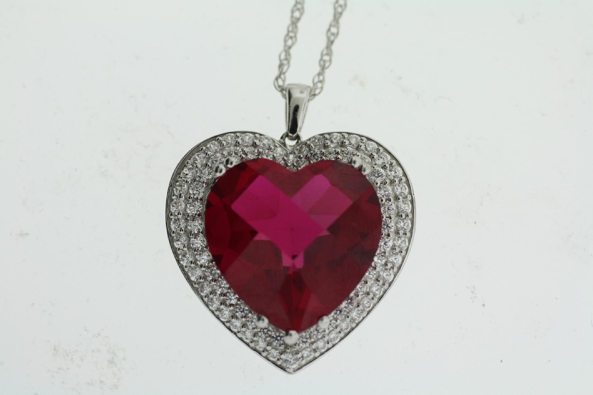 Pretty in Pave Sterling Silver Lab Created Ruby Heart Pendant at Sears.com