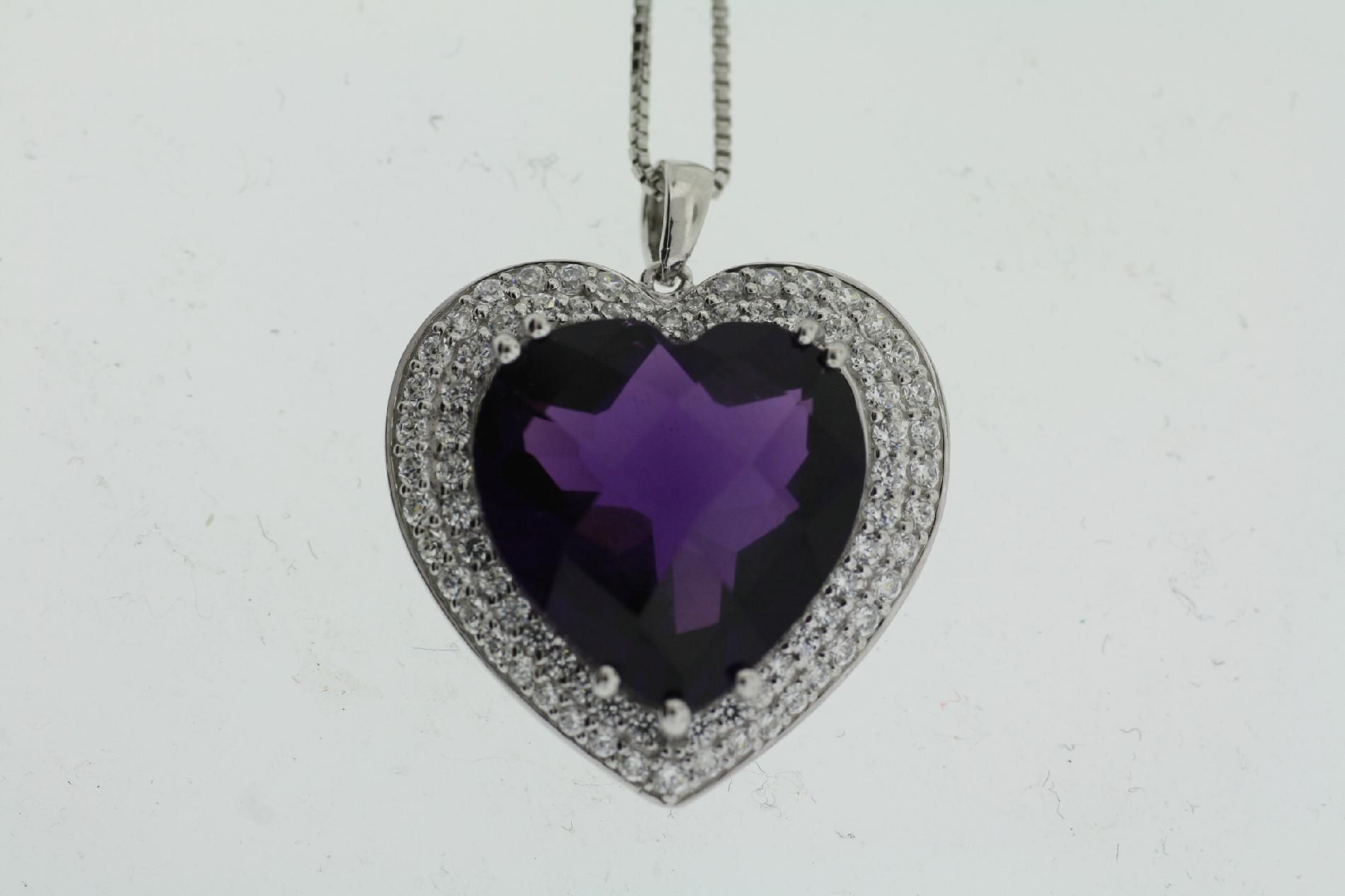 Pretty in Pave Sterling Silver Lab Created Amehtyst Heart Pendant at Sears.com