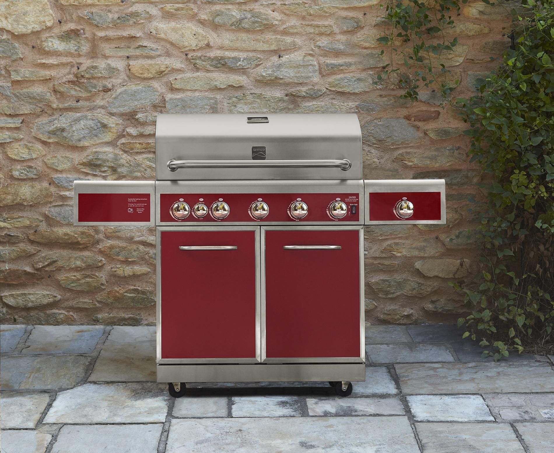 Kenmore 5-Burner Gas Grill with Ceramic Searing and Rotisserie Burners - Red