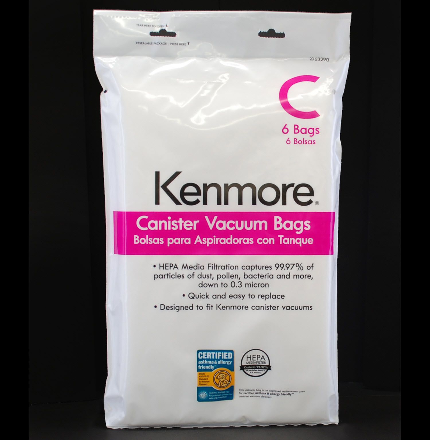 Kenmore 53290 Type C HEPA Vacuum Bags for Canister Vacuums, 6 pk Sears Outlet