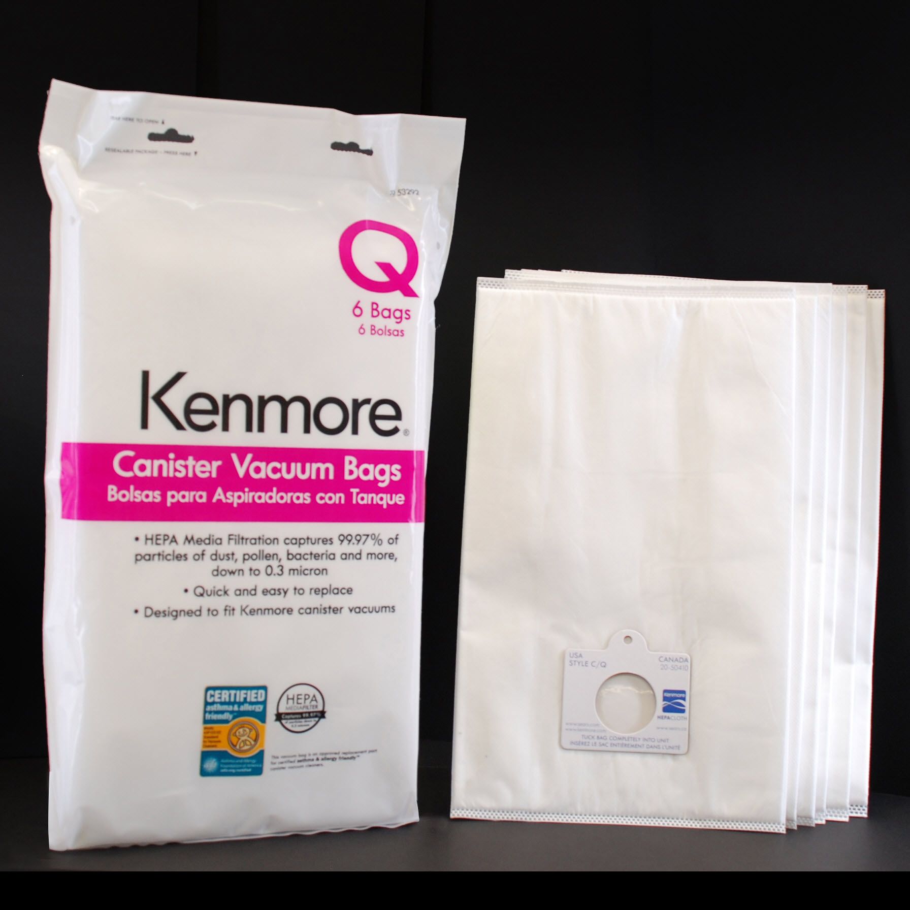 Kenmore 53292 Type Q Vacuum Bags HEPA for Canister Vacuums 6 pk Free