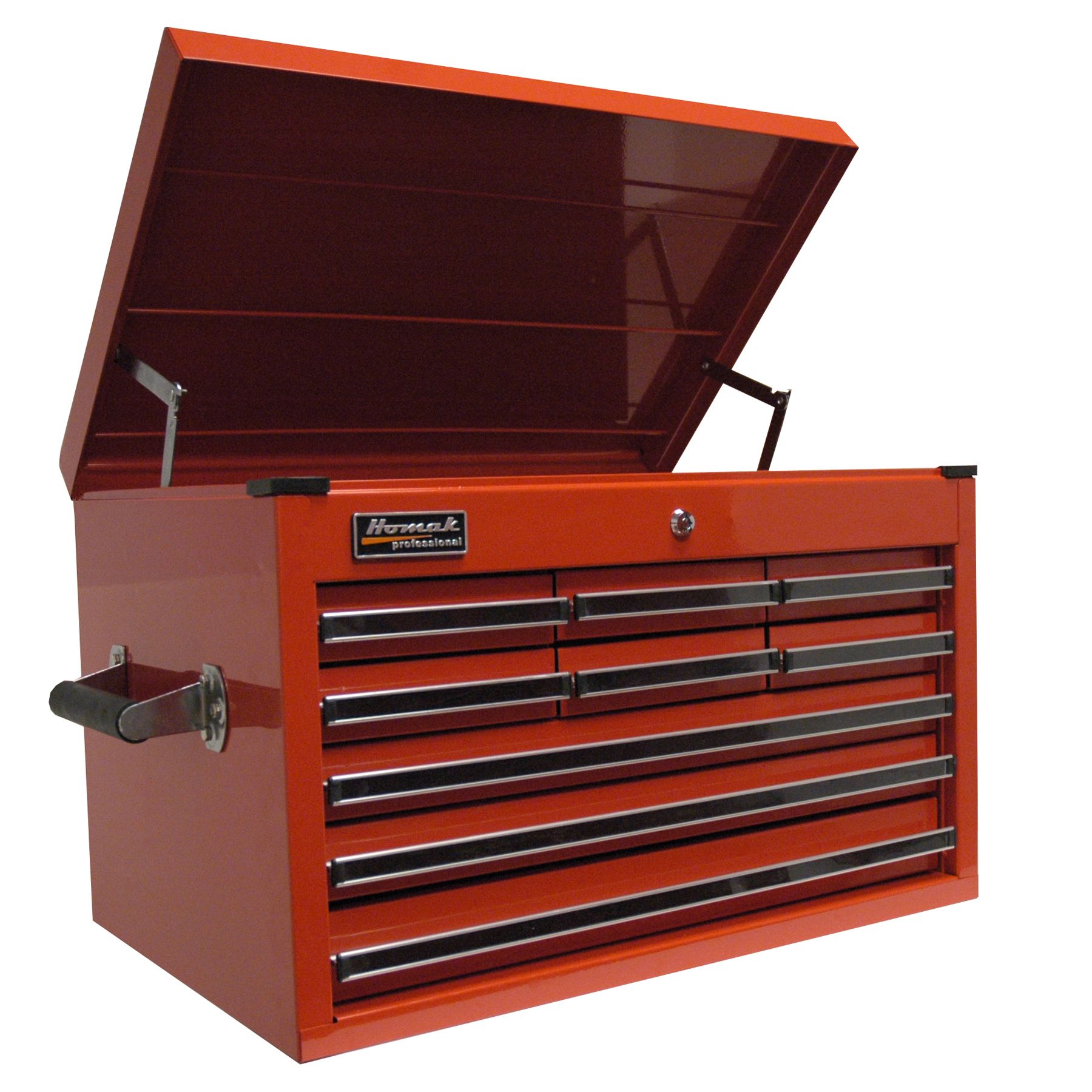Homak 27 Professional Black 9 Drawer Extended Top Chest - Red