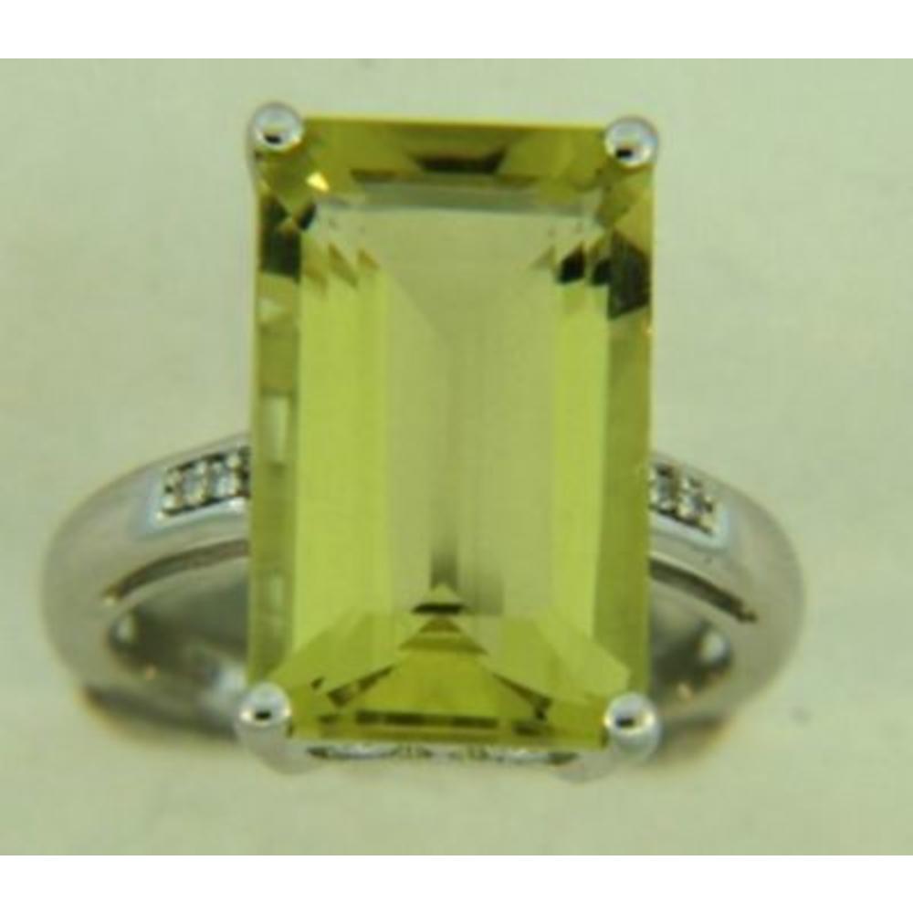 11.6 Cttw. Emerald-Cut Lemon Quartz & White Zircon Sterling Silver Ring