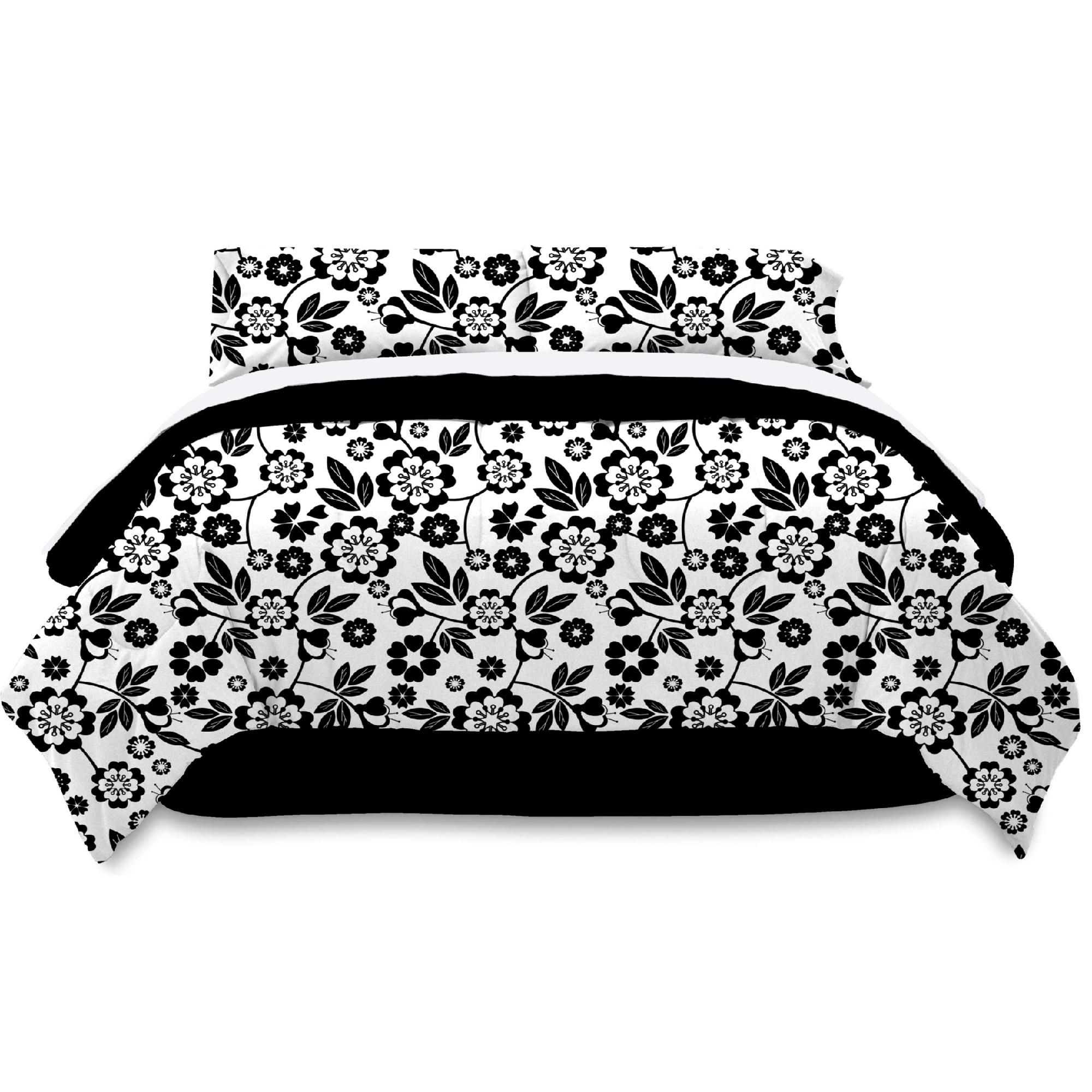 Metro Luxe Black and White Floral Queen Bed Ensemble at Kmart.com