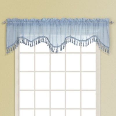 United Curtain Company Isabella 52" x 18" valance with eyelash design is available in blue, choc, natural/oyster and taupe at Kmart.com