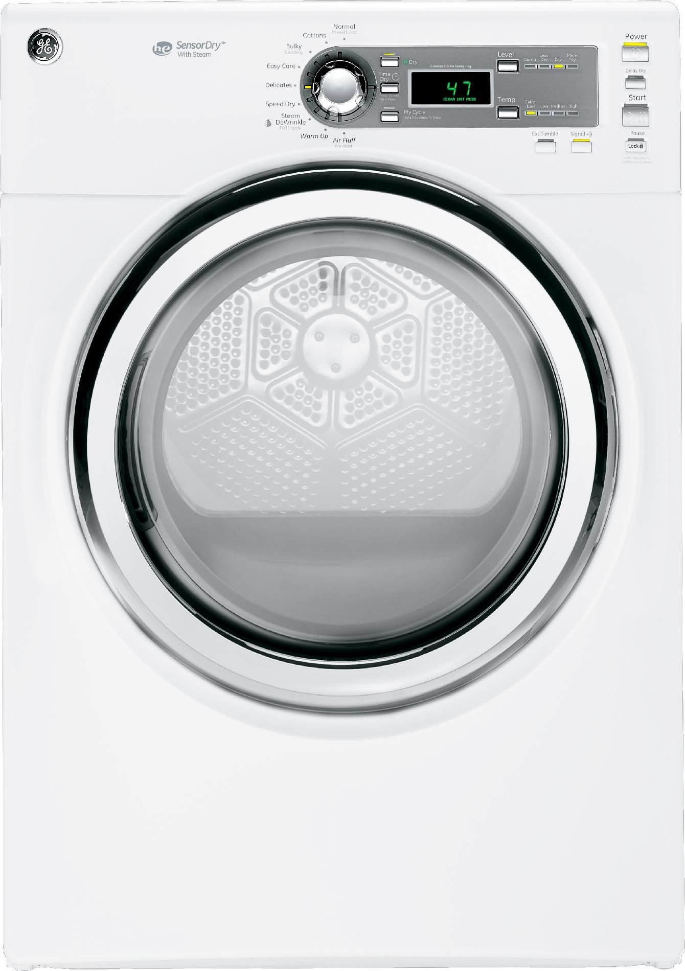 GE 7.0 cu.ft. Steam Electric Dryer - White 7.0 cu. ft. and greater
