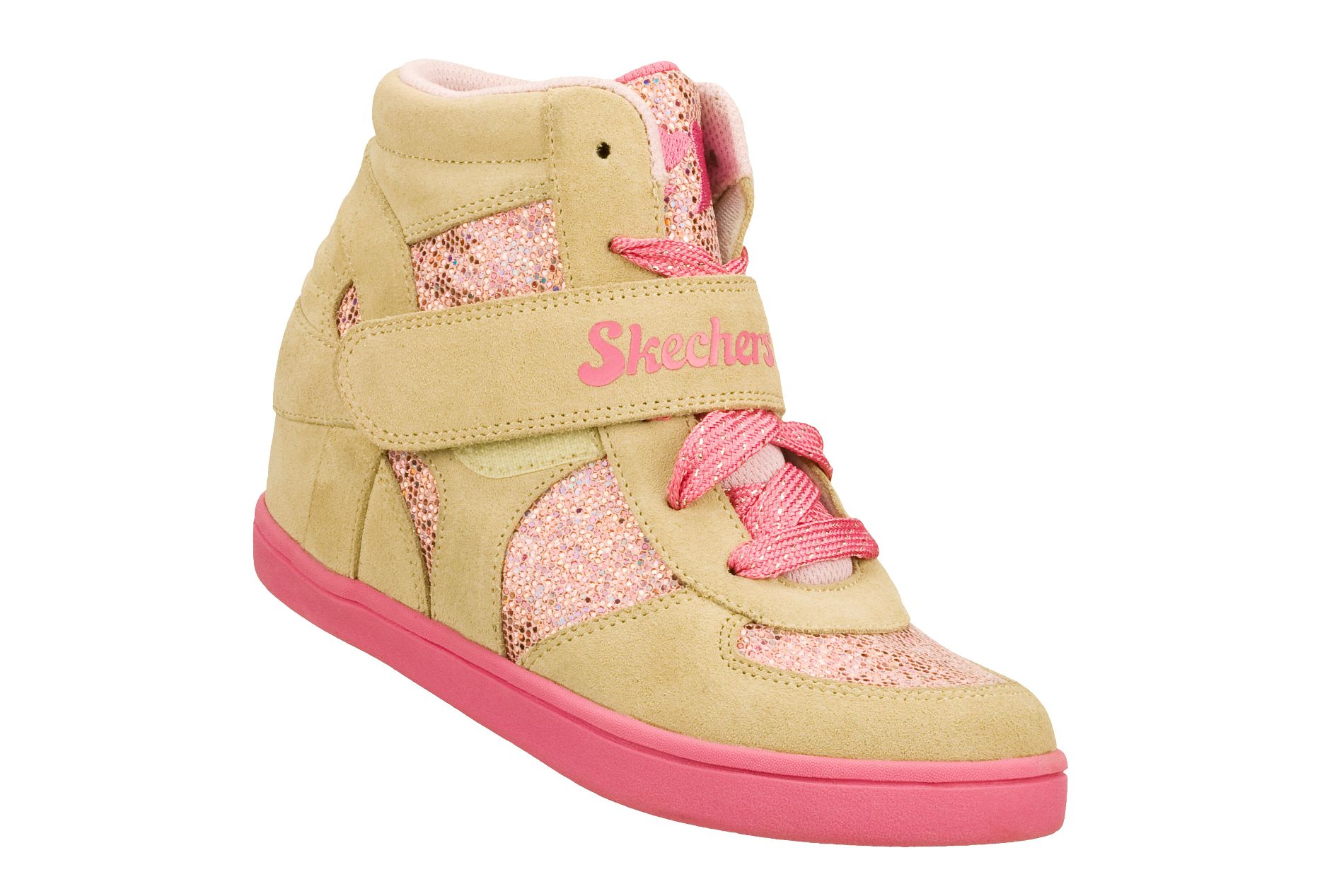 Skechers Girl's Pretty Plus 2 Fashion Wedge Sneaker - Tan/Pink