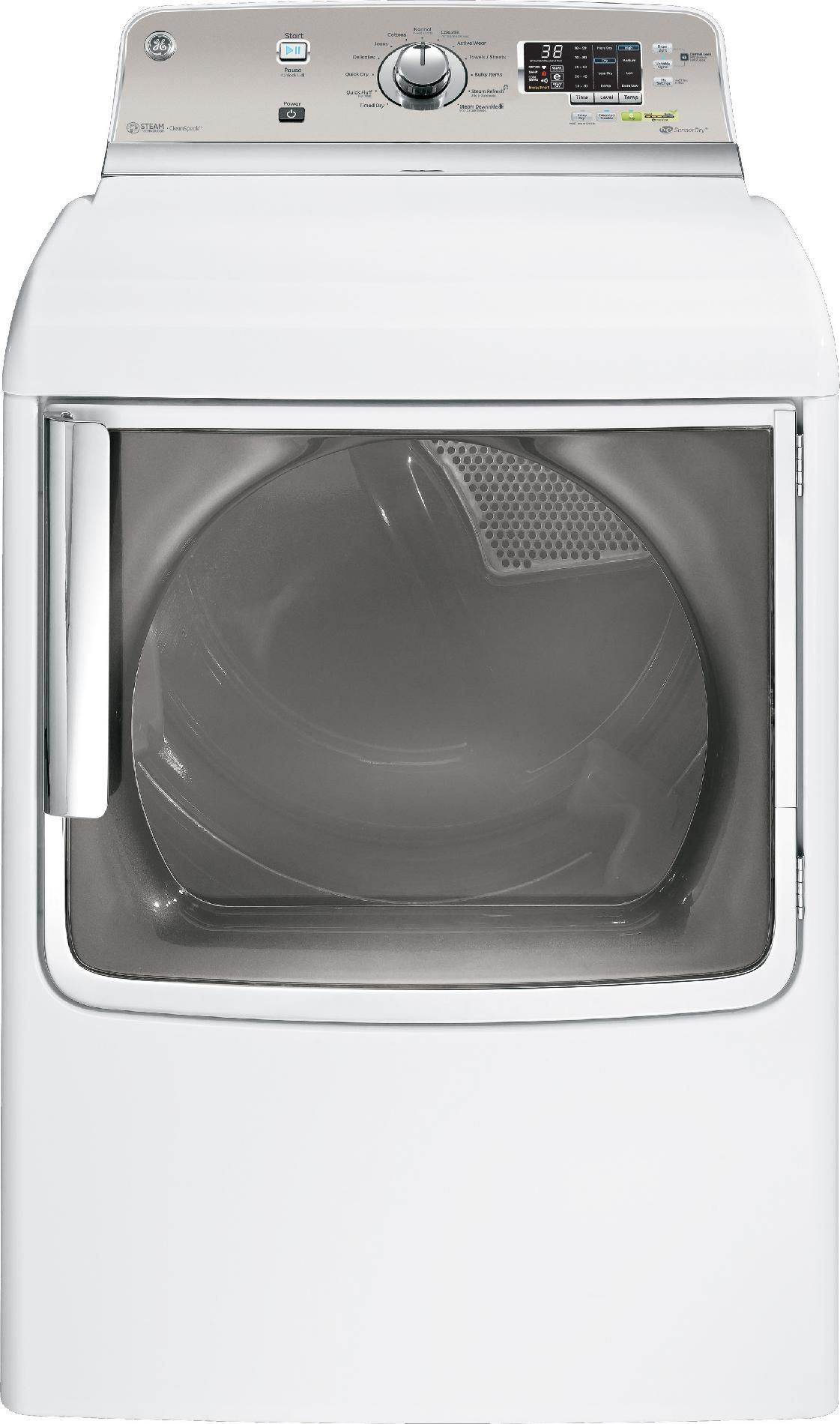 GE 7.8 cu. ft. Steam Electric Dryer w/ Stainless Steel Drum White 7.0 cu. ft. and greater