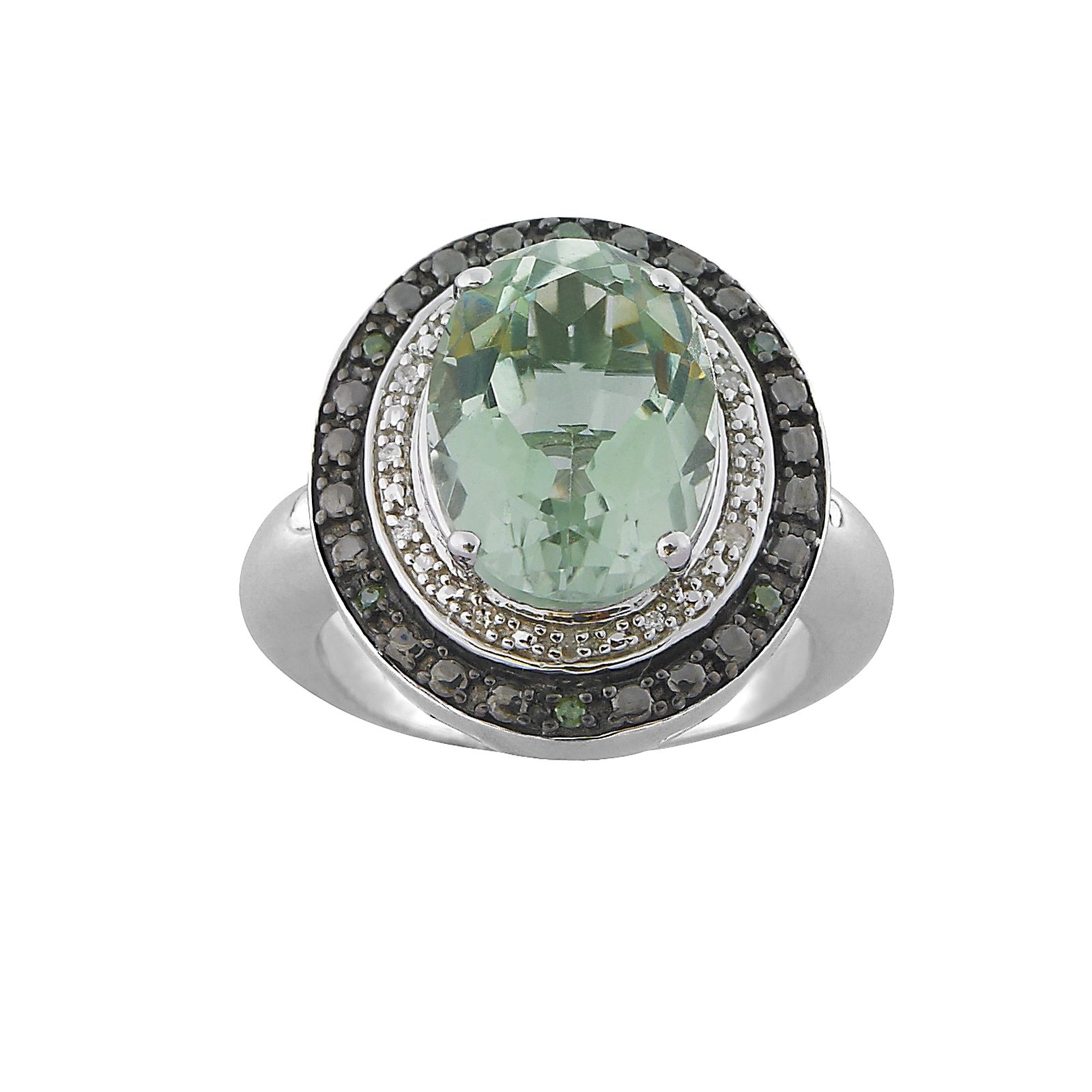 SS 1/10 CTTW Green Diamond & Oval Green Amethyst Ring