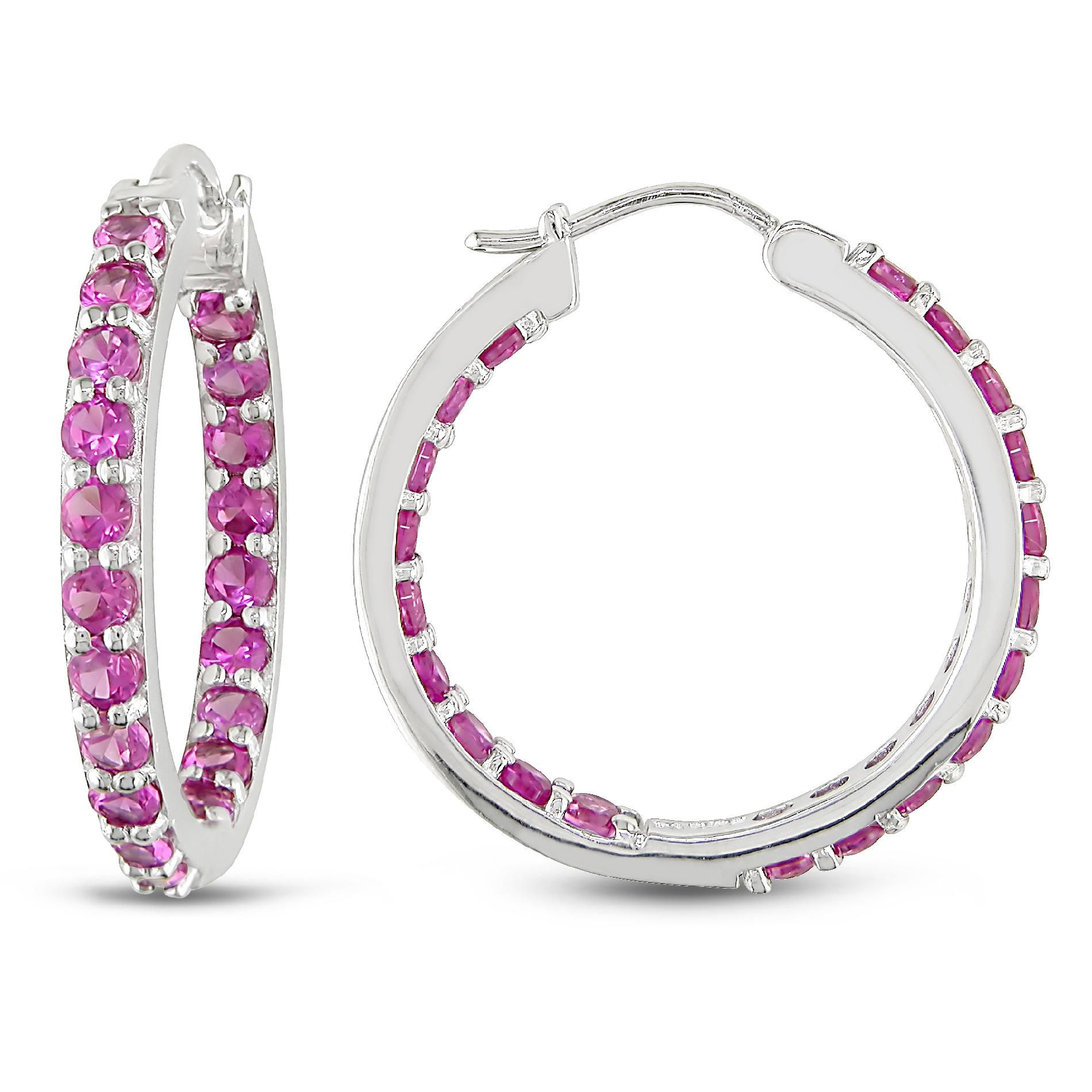 Sterling Silver 3 3/5 CT TGW Created Pink Sapphire Hoop Earrings at Kmart.com