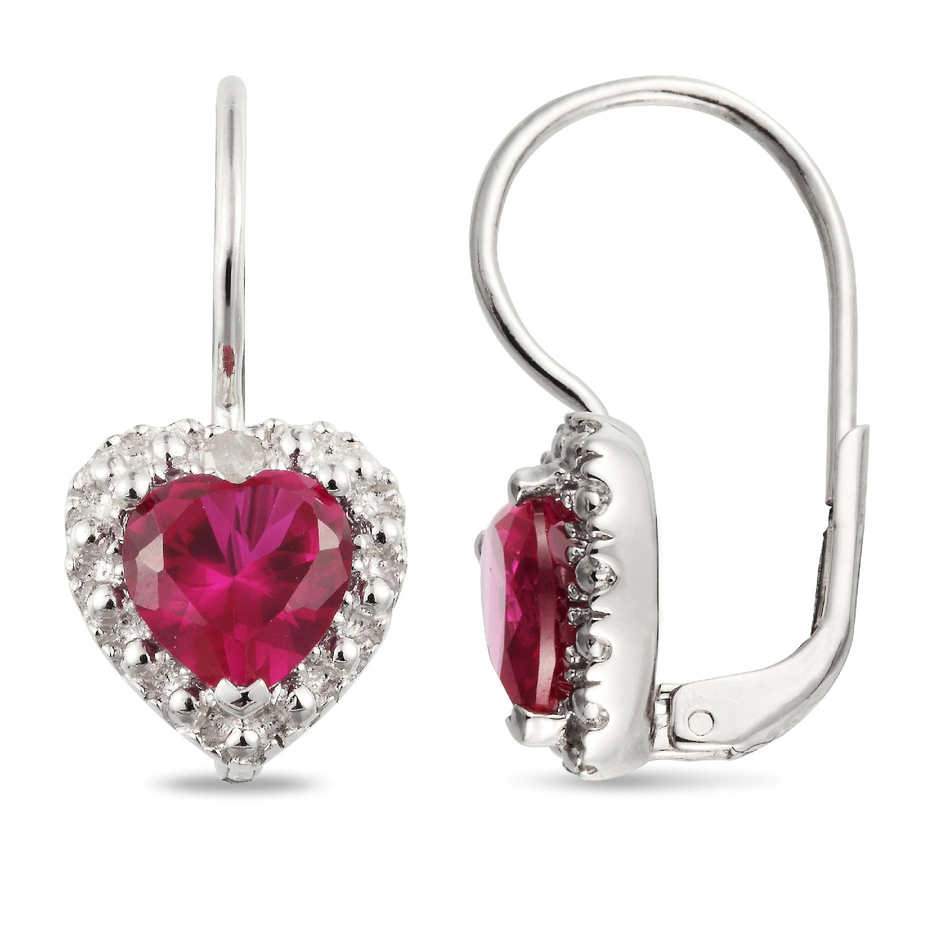 0.05 CT  Diamond And 3 1/5 CT Created Ruby Sterling Silver Drop Earrings (I3)