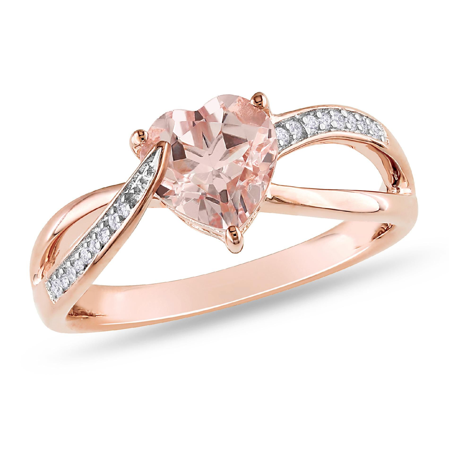0.05 CT  Diamond And 1 1/10 CT Morganite Rose Plated Sterling Silver Ring (GH, I2-I3)