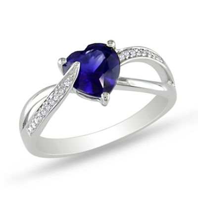 Sterling Silver 1 7/8 CT TGW Created Sapphire 0.05 CT TDW Diamond Fashion Ring (G-H, I3)