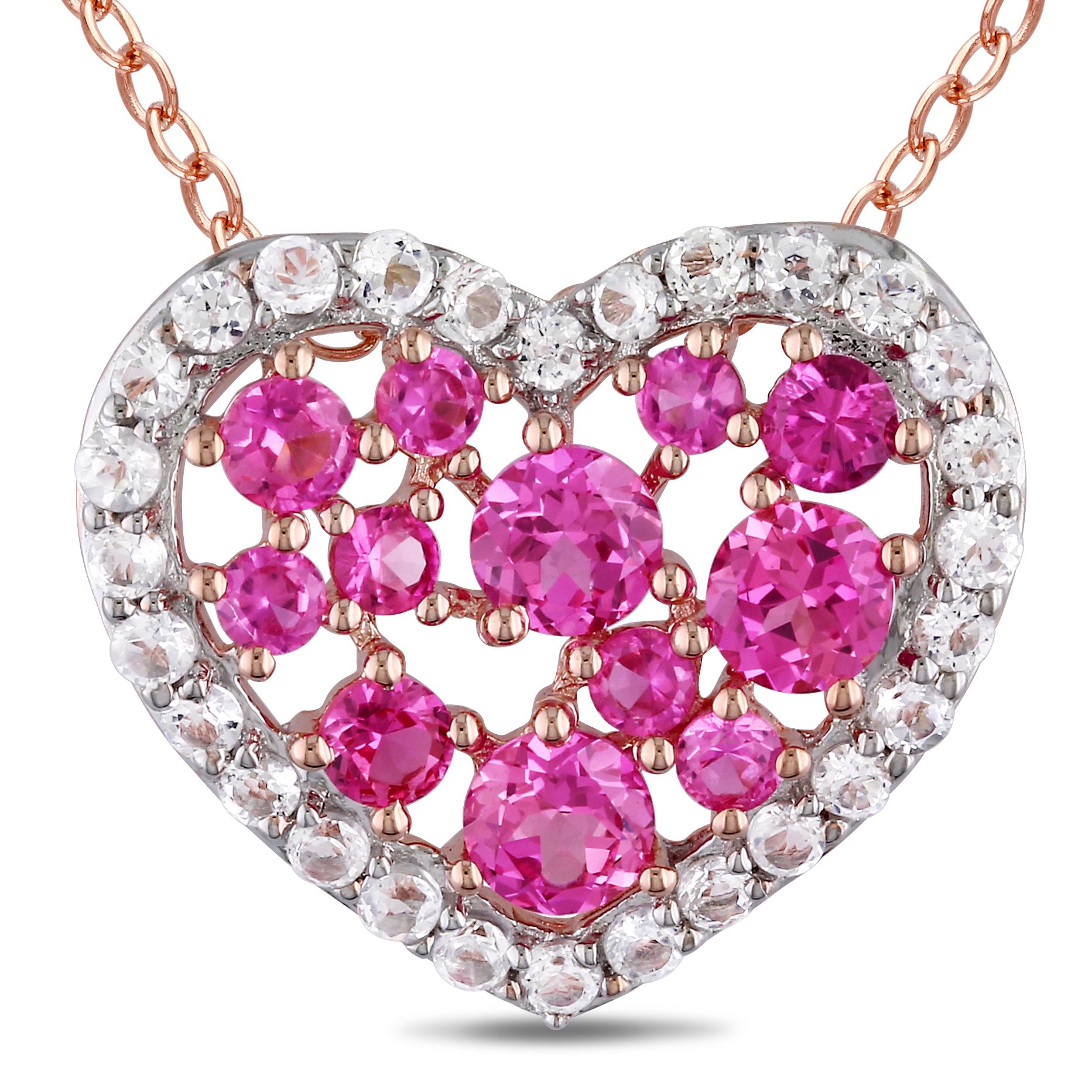 1 7/8 CT TGW White Topaz and Created Pink Sapphire Rose Gold Plated Silver Fashion Pendant
