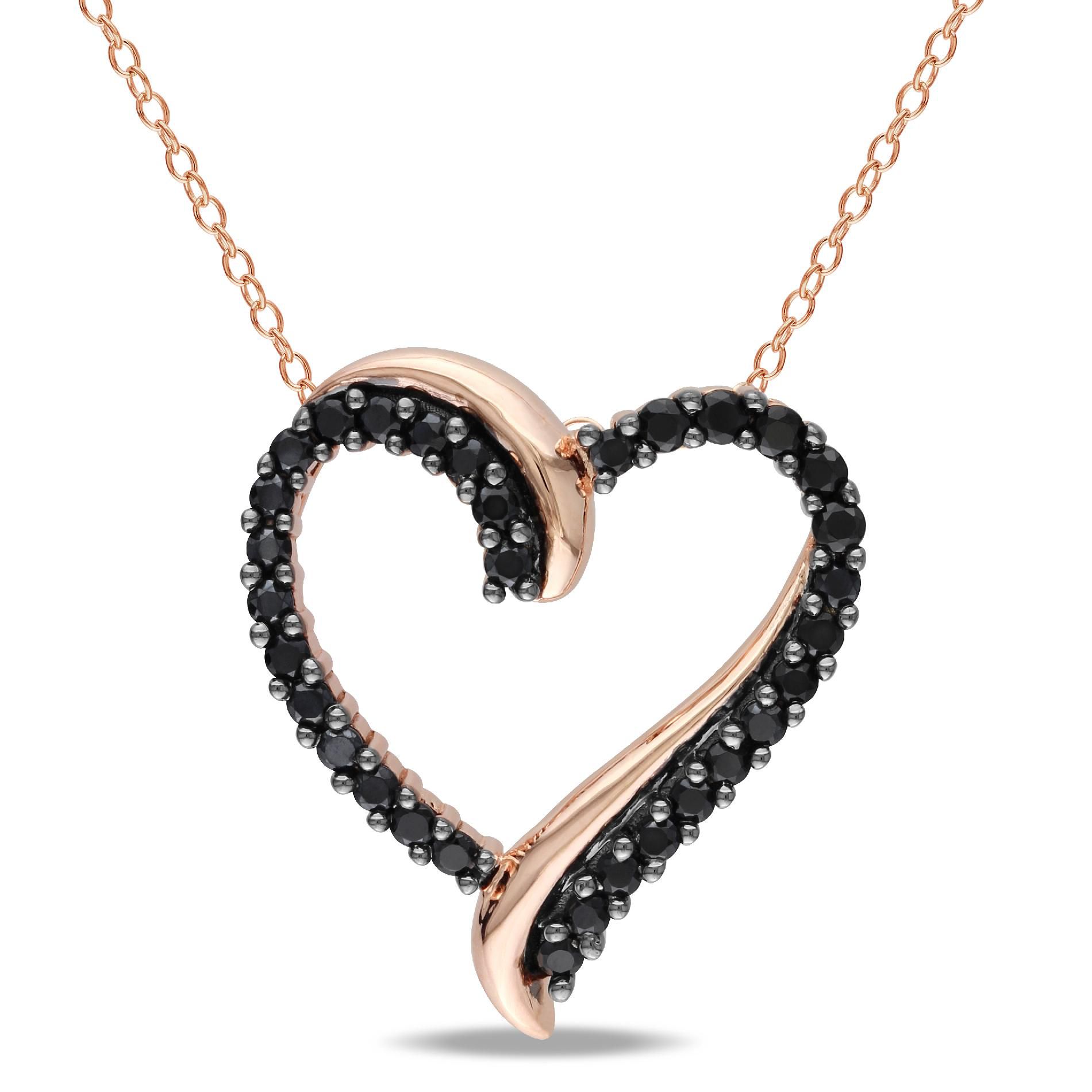 4/5 CT Black Spinel Rose Gold Plated Sterling Silver Heart Pendant