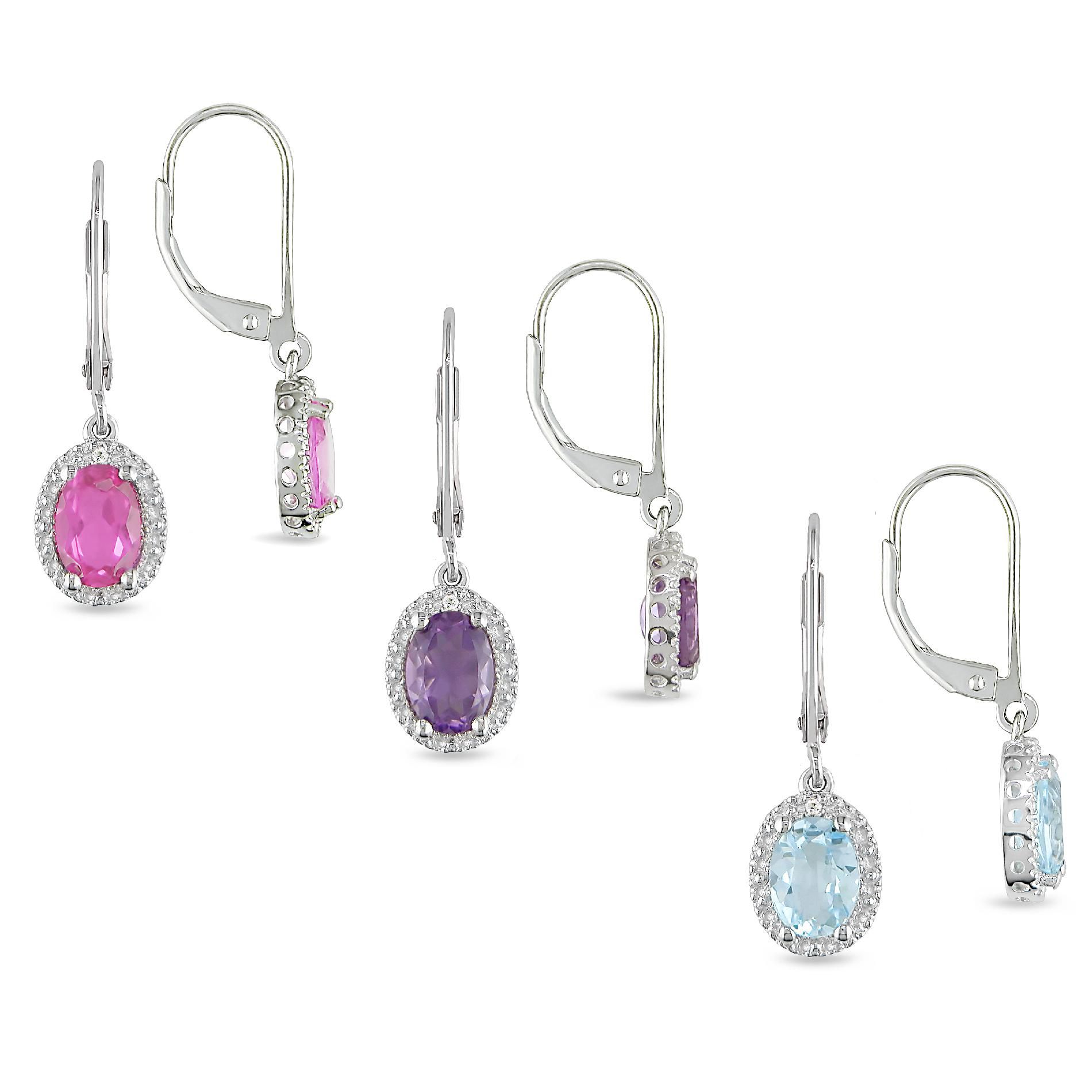 Sterling Silver 5 4/5 CT Multi Gemstone and 0.03 CT Round Diamond Set Of 3 Earrings (I3) at Kmart.com
