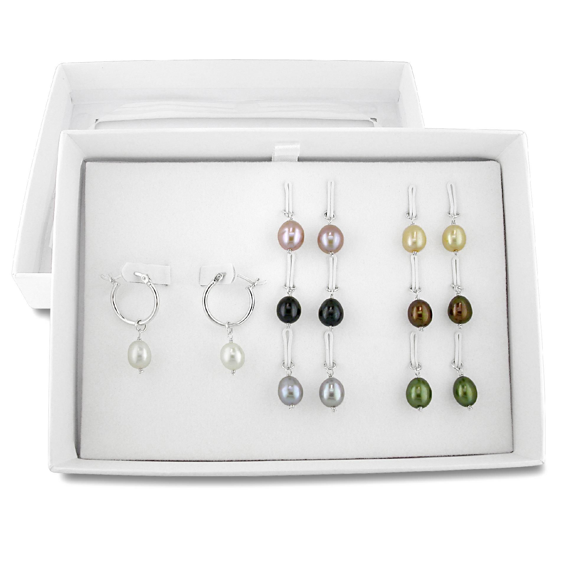Sterling Silver Set of Multi-color Pearl Earrings
