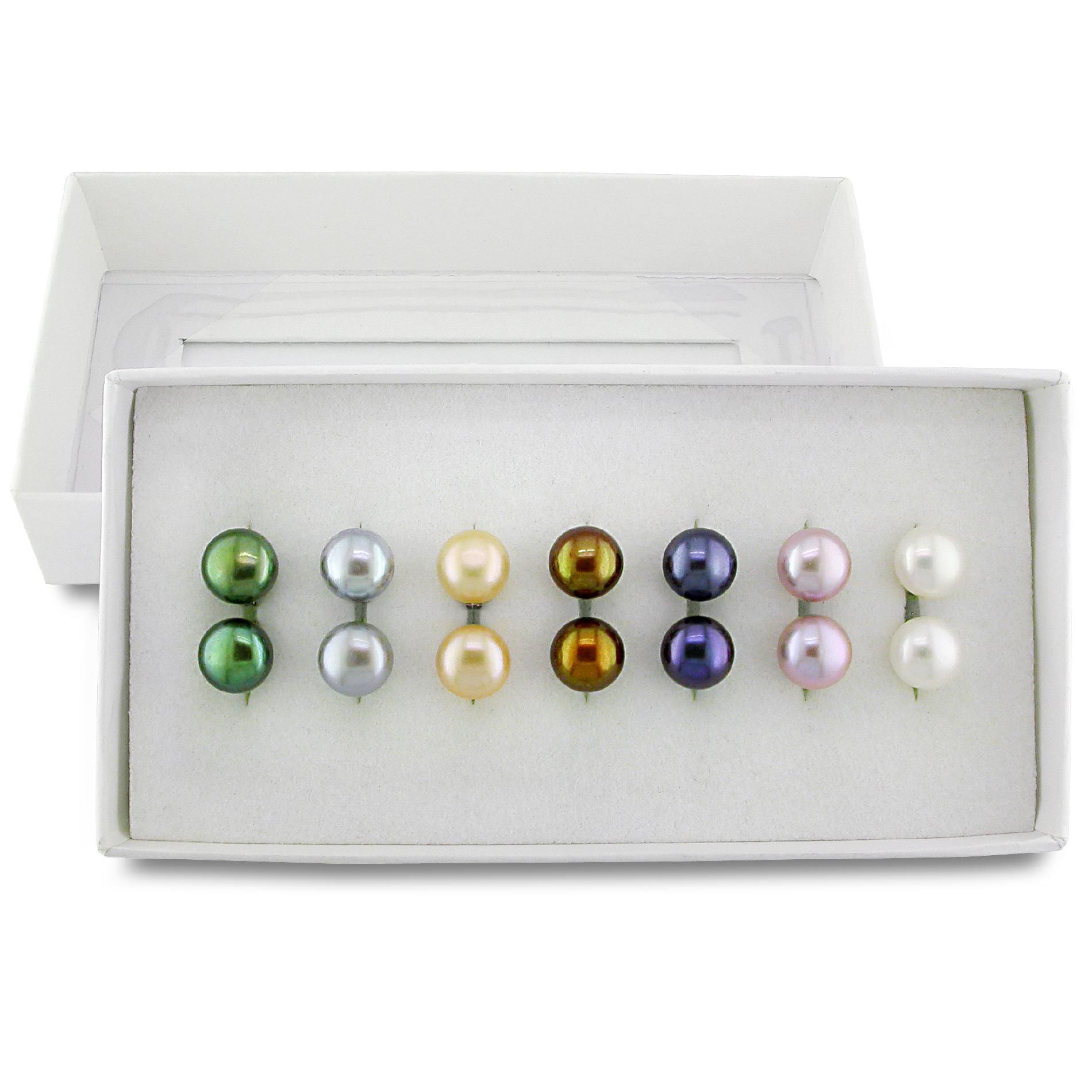 Set of 7 Multi-Colored 8-9mm Freshwater Pearl Earrings With Silver Backs
