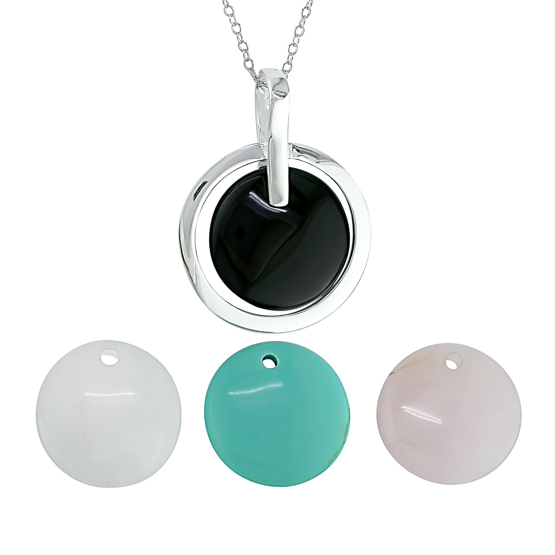 Onyx, Rose Quartz, White Quartz & Turquoise Pendant, Set of 4, 18