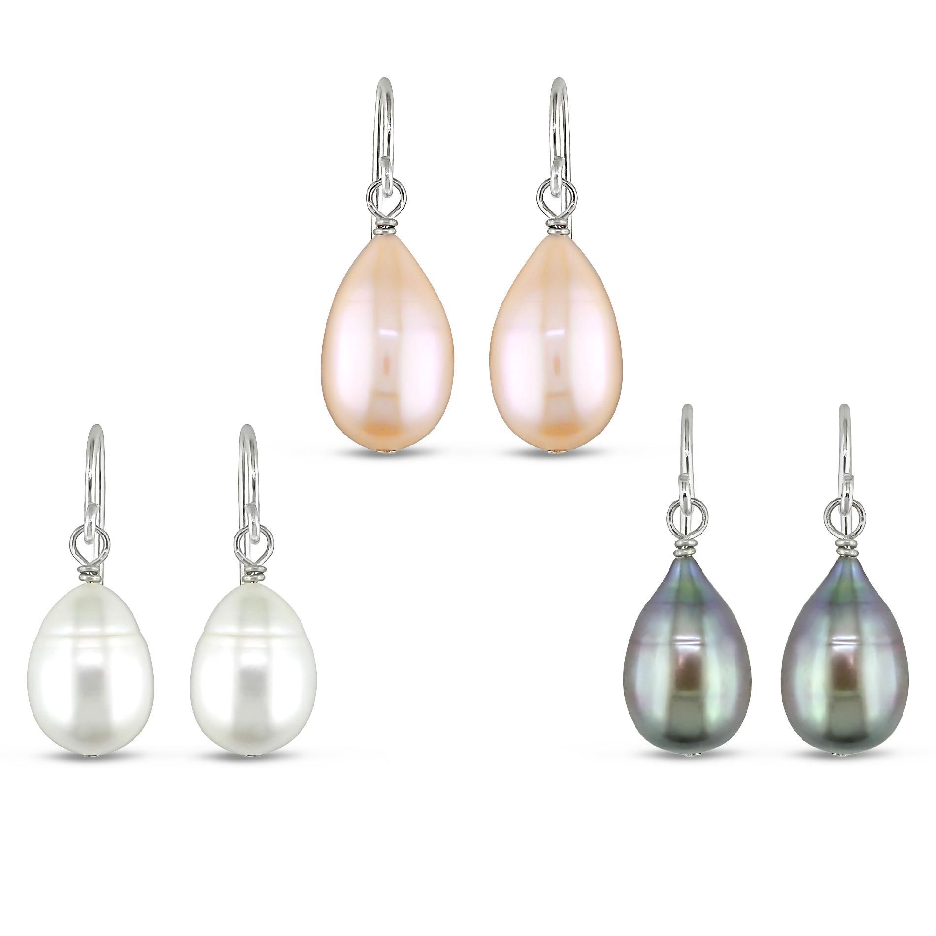 9-10mm White, Pink, and Black Freshwater Pearl Drop Earrings, Set of 3 Pairs at Kmart.com