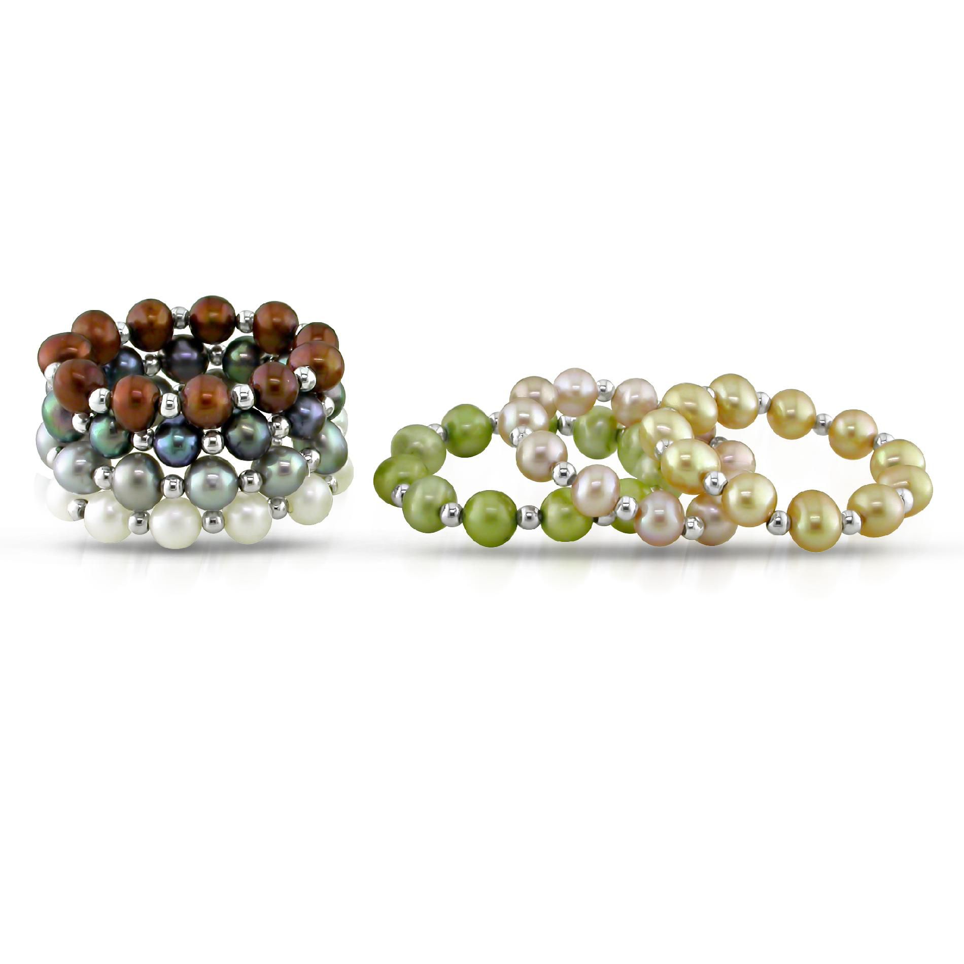 Set of 7 Elastic Multi-color Pearl Rings