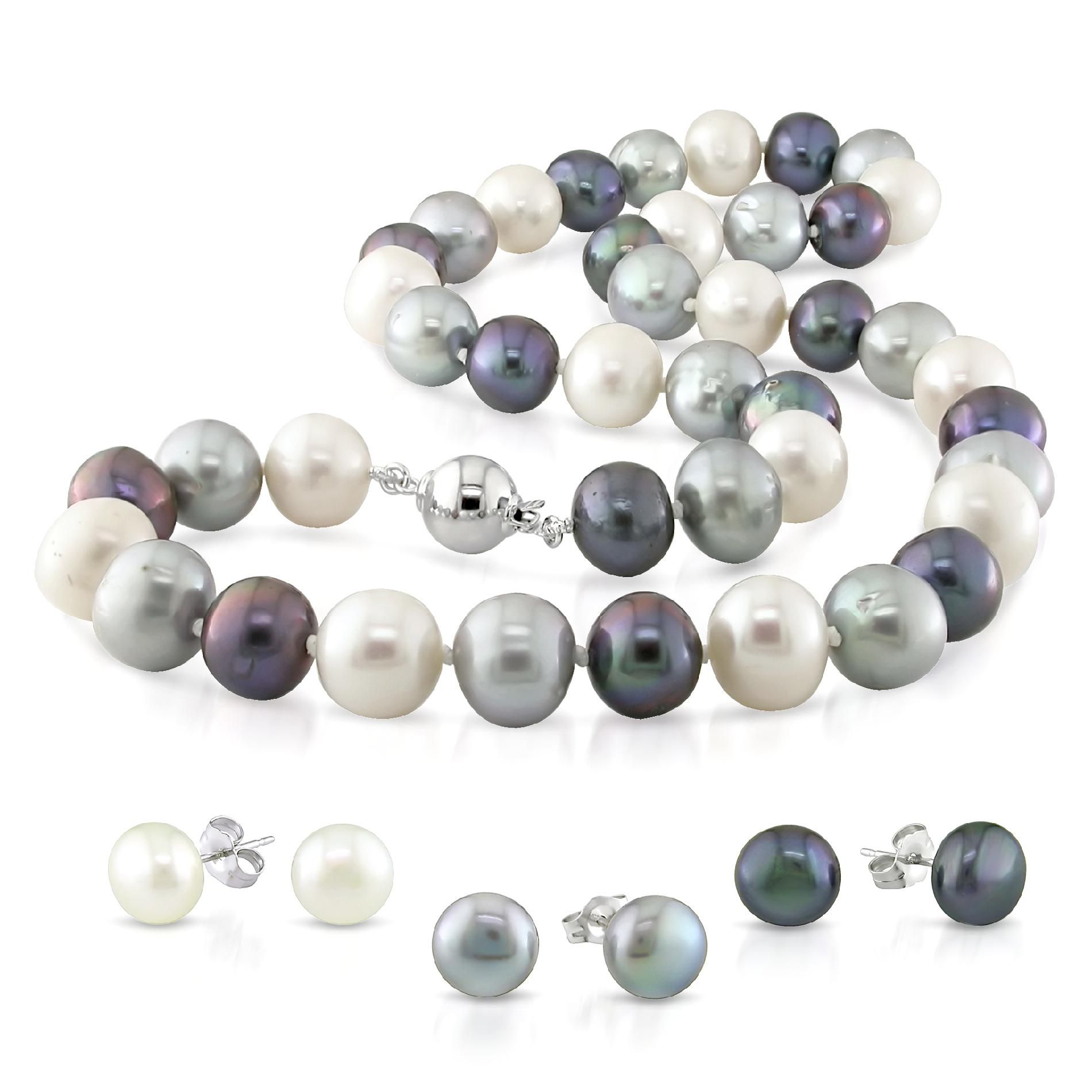 Sterling Silver Multi-Colored Freshwater Cultured Necklace and Earrings Set, 18 at Kmart.com