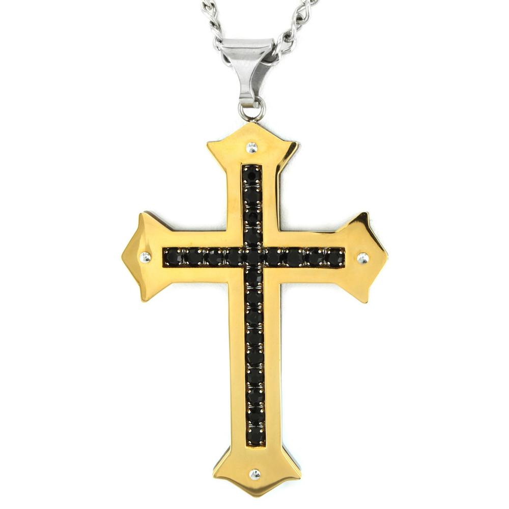 Men's Stainless Steel Cubic Zirconia Cross Necklace