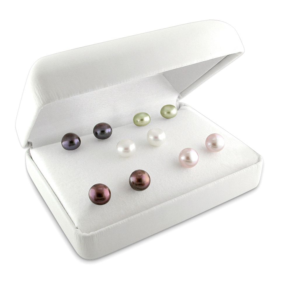 6-7 mm Freshwater Multi Color Button Pearl Earrings, Set of 5