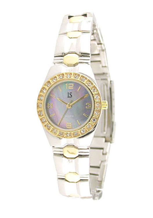Laura Scott Ladies' Two-Tone Bracelet and Blue Mother of Pearl Dial Watch with Crystal Accents at Sears.com