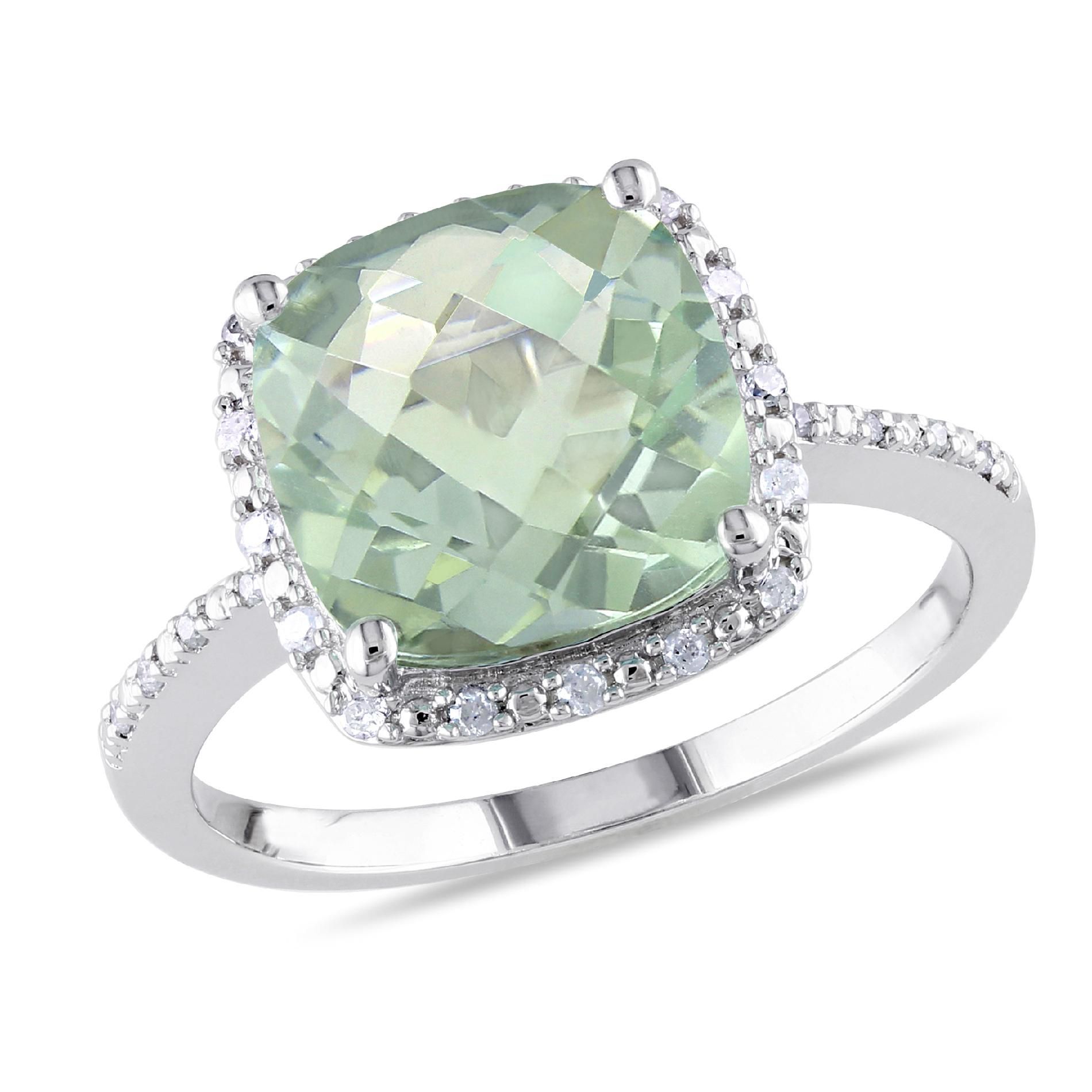 Sterling Silver 4 CT TGW green amethyst 1/10 CT TDW Diamond fashion ring (G-H  I3)