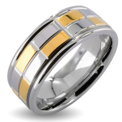 West Coast Jewelry Men's Stainless Steel Silver Goldplated Checker Wedding Band at Kmart.com