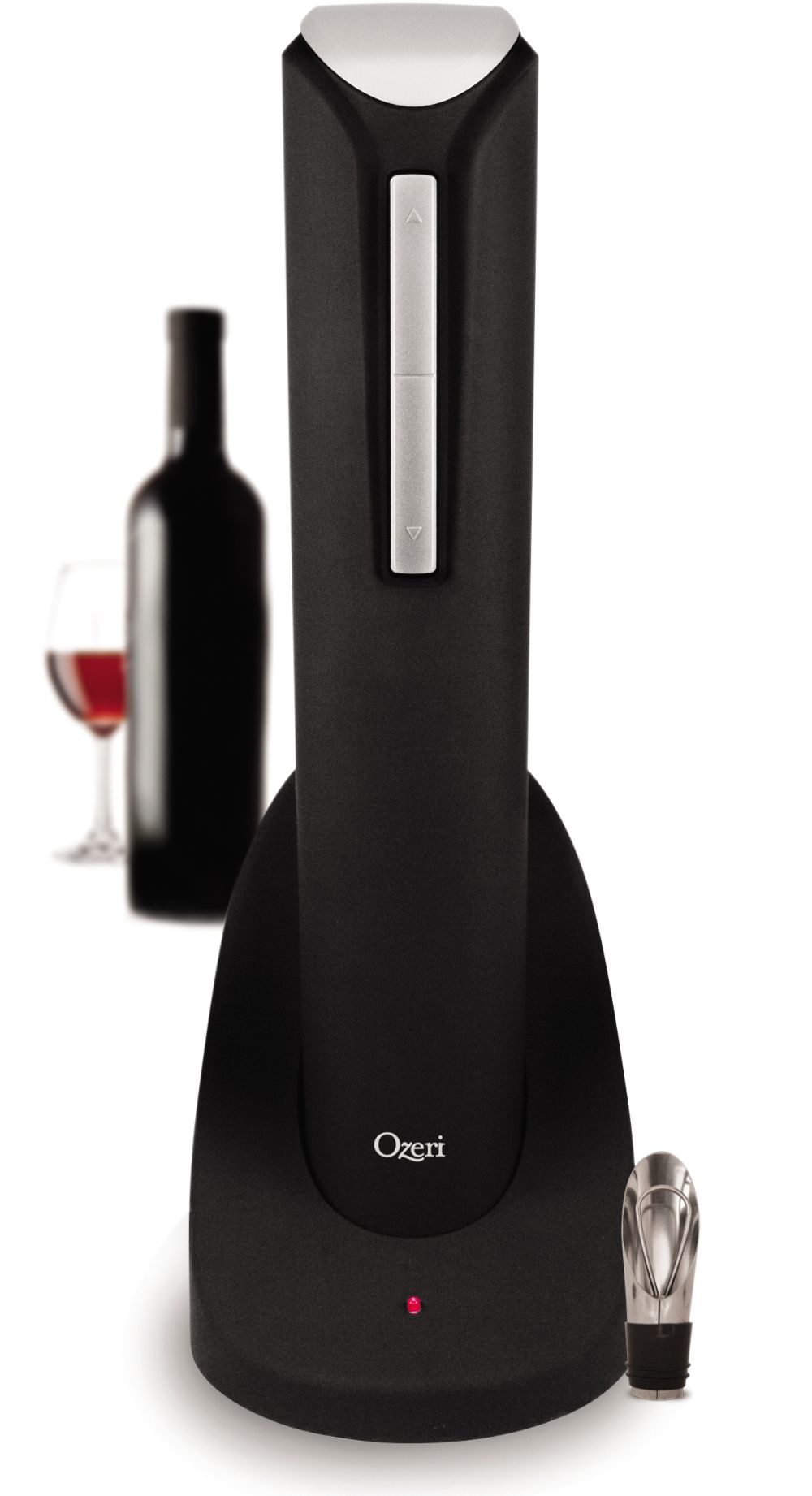 Ozeri Pro Electric Wine Bottle Opener with Wine Pourer, Stopper, Foil Cutter and Elegant Recharging Stand, in Rubberized Black at Sears.com