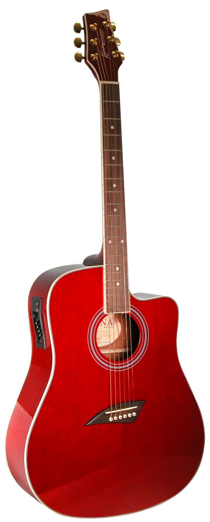 Kona Dreadnought Acoustic-Electric Spruce Top Guitar with High-Gloss Transparent Red Finish