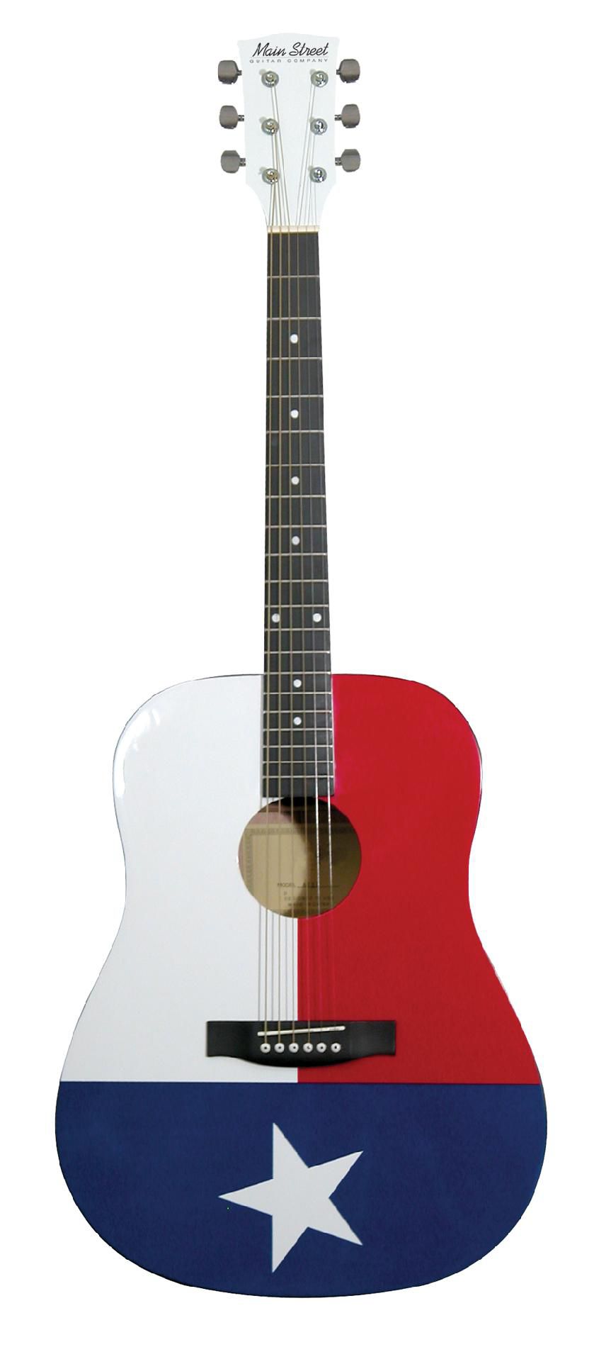 Main Street Dreadnought Acoustic Guitar with Texas Flag on High-Gloss White Finish