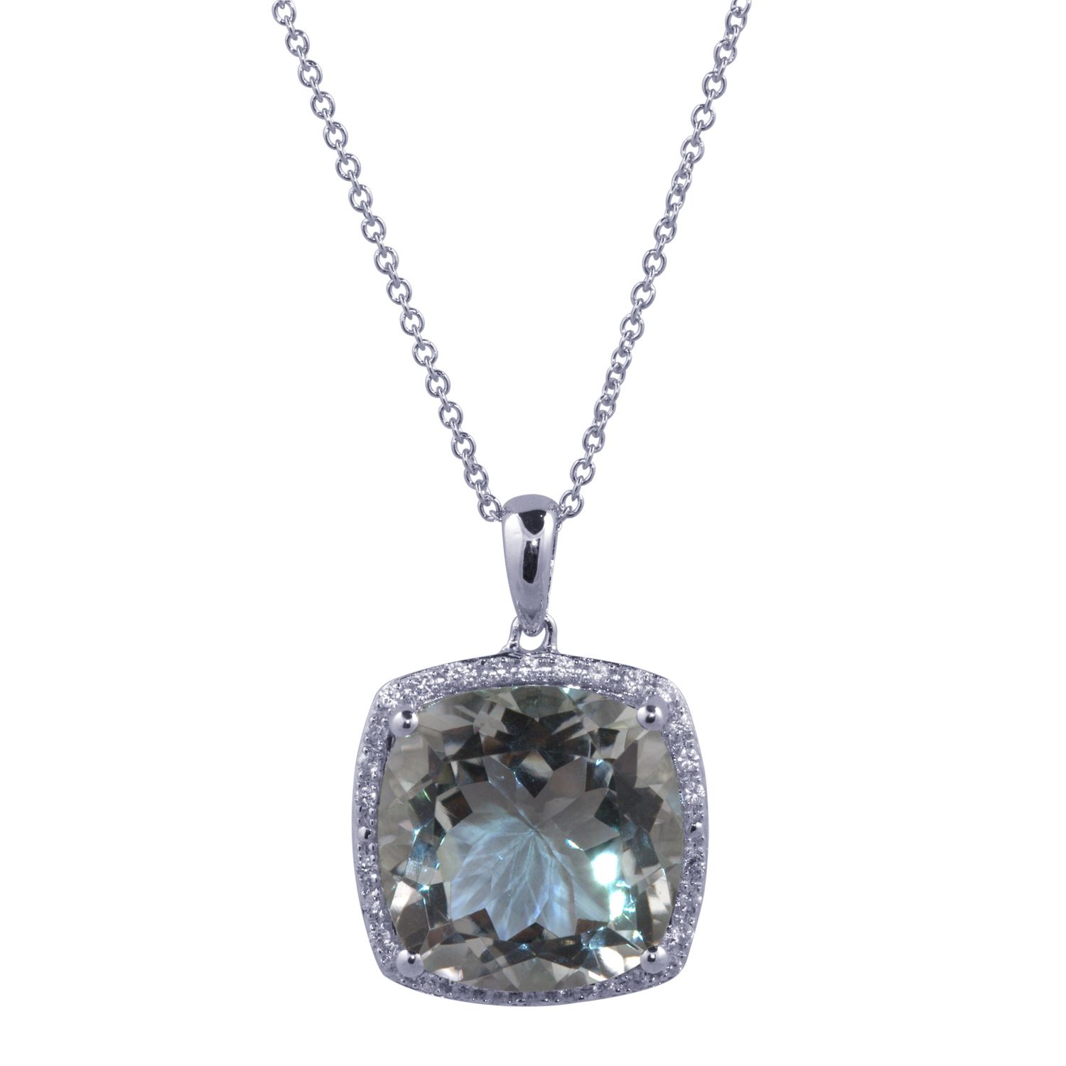 Bella Riche Sterling Silver Green Amethyst and White Zircon Cushion Cut Pendant at Sears.com