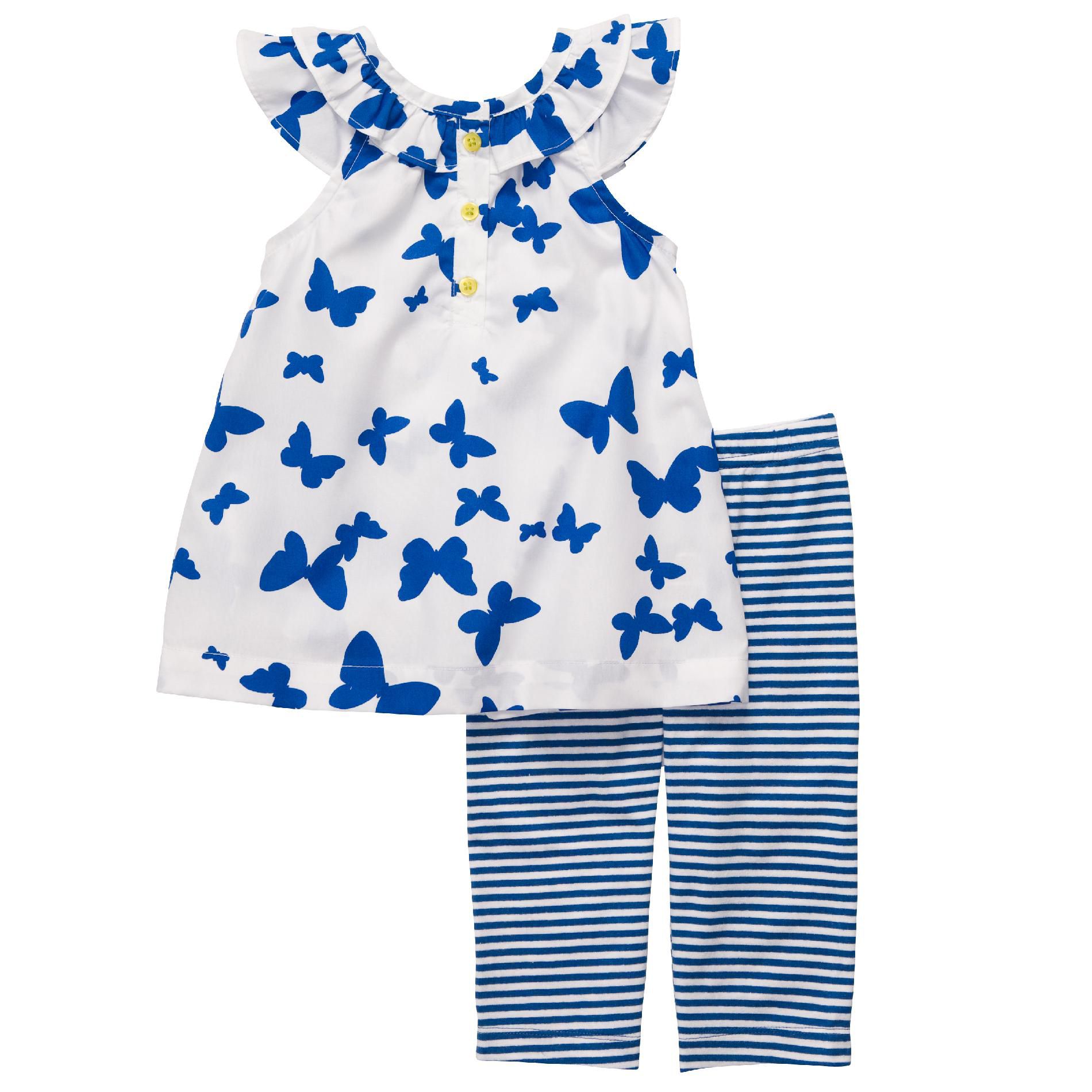 Carter's Newborn & Infant Girl’s Butterfly Top & Striped Capris Set 2 Piece – Blue/White at Sears.com