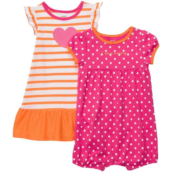 Carter's Newborn & Infant Girl’s Set Polka Dot Romper & Striped Dress 2