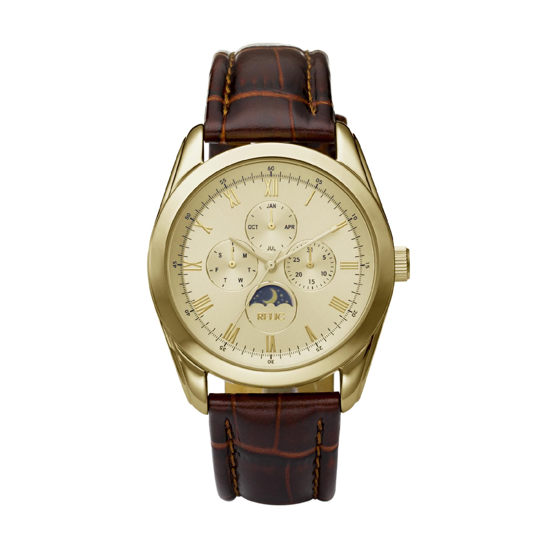 Luxury Men Watches RELIC Mens Black Steel Multifunction Watch