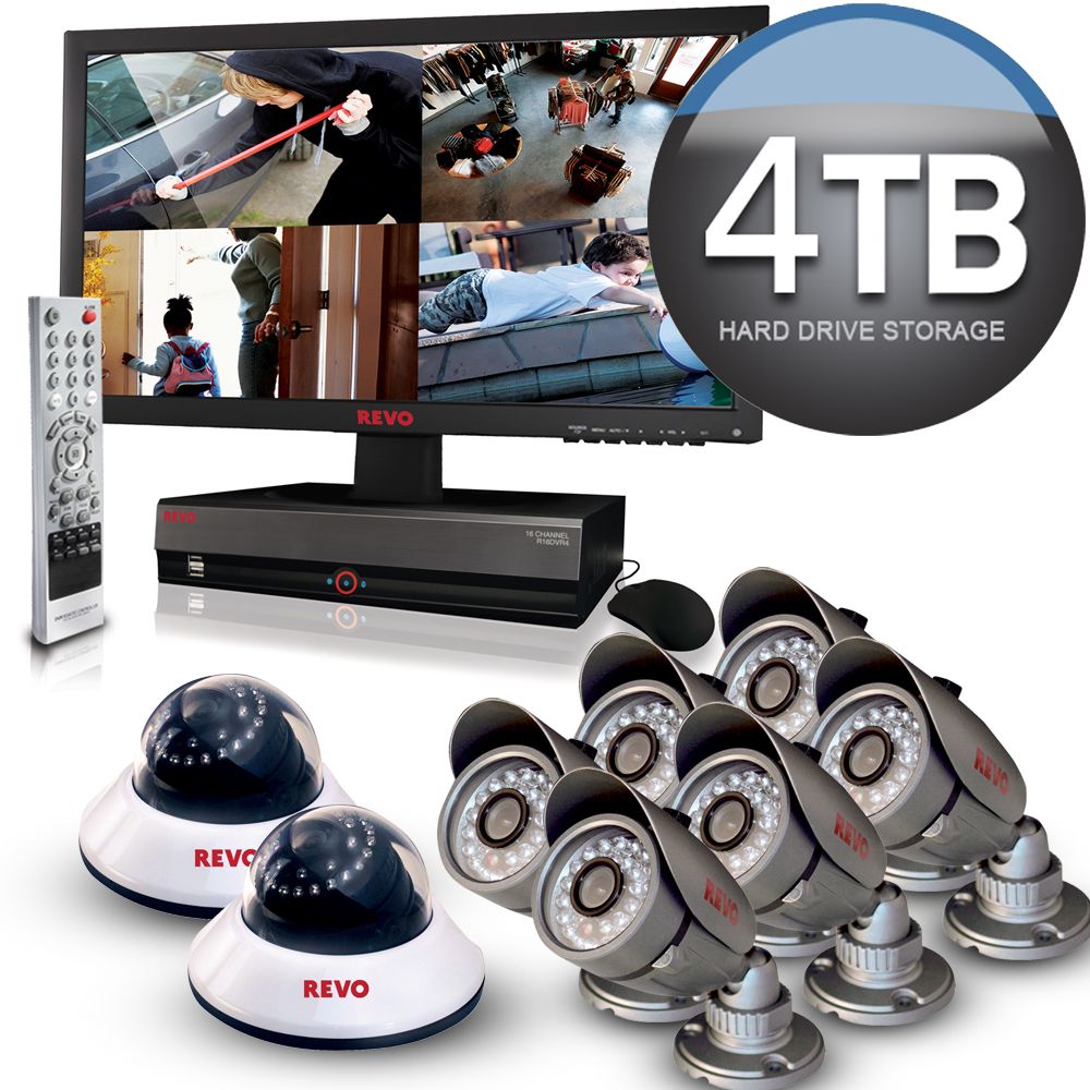 REVO Surveillance System with 16 Channel 4TB DVR, 23" LED Monitor and (8)600TVL Quick Connect Cameras at Kmart.com