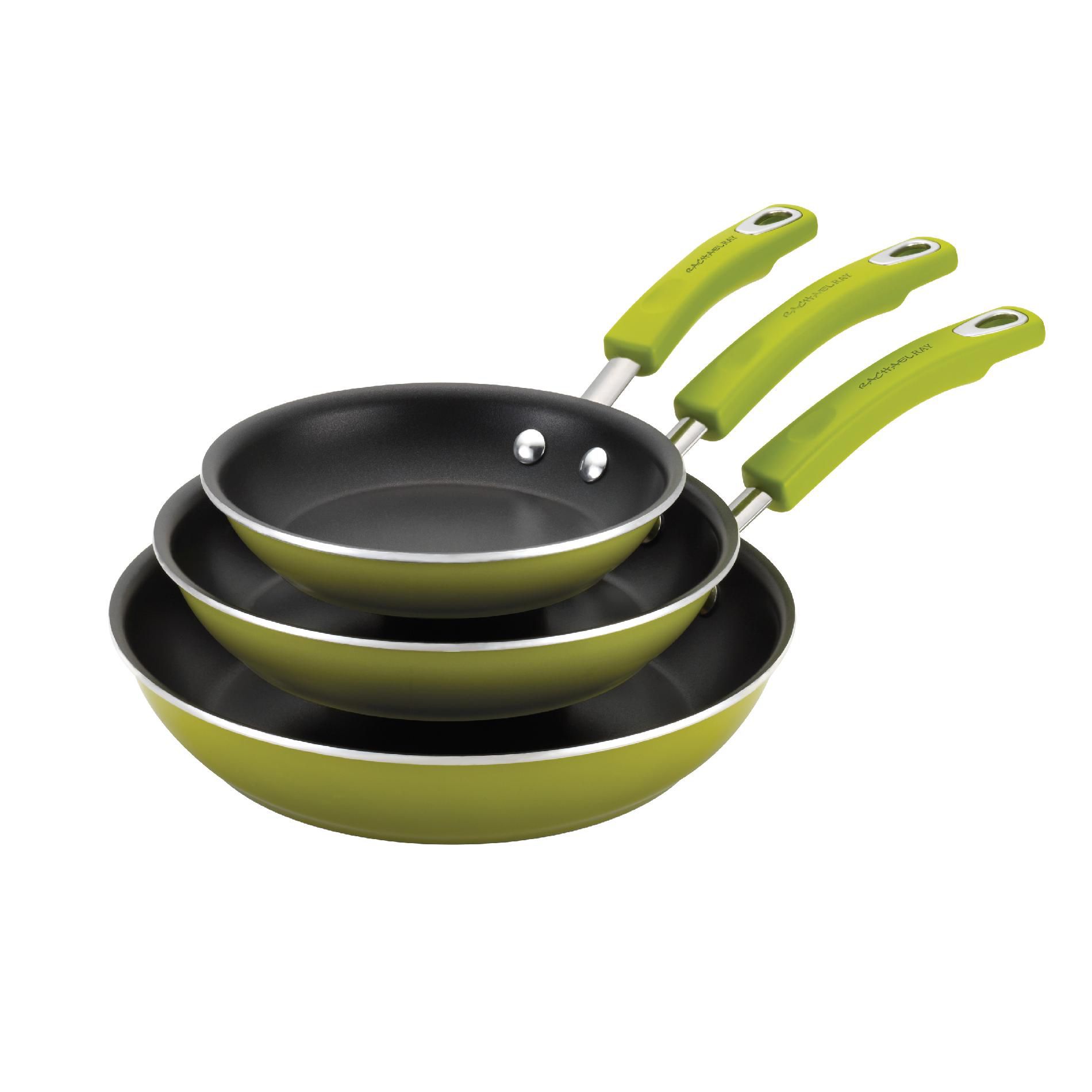 Rachael Ray Porcelain II Triple Pack: 7.5-Inch  9.25-Inch and 11-Inch Open Skillet  Green