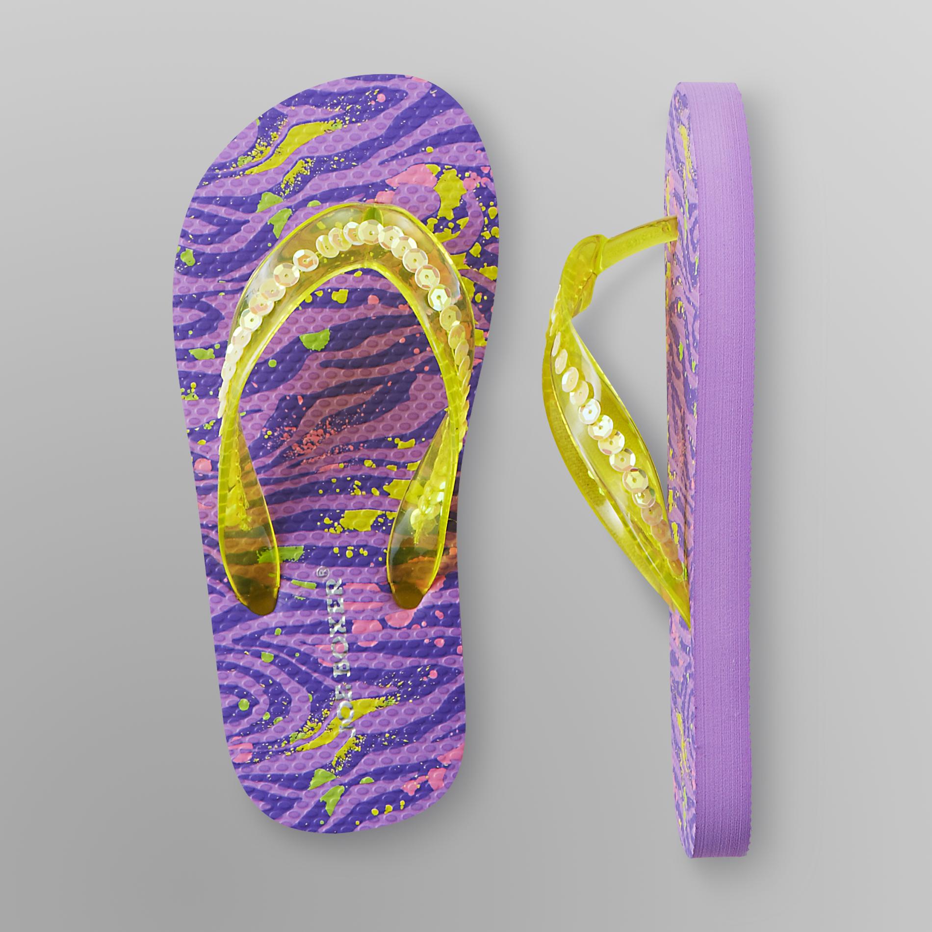 Joe by Joe Boxer Girl's Sequin Flip-Flops - Zebra Print at Kmart.com