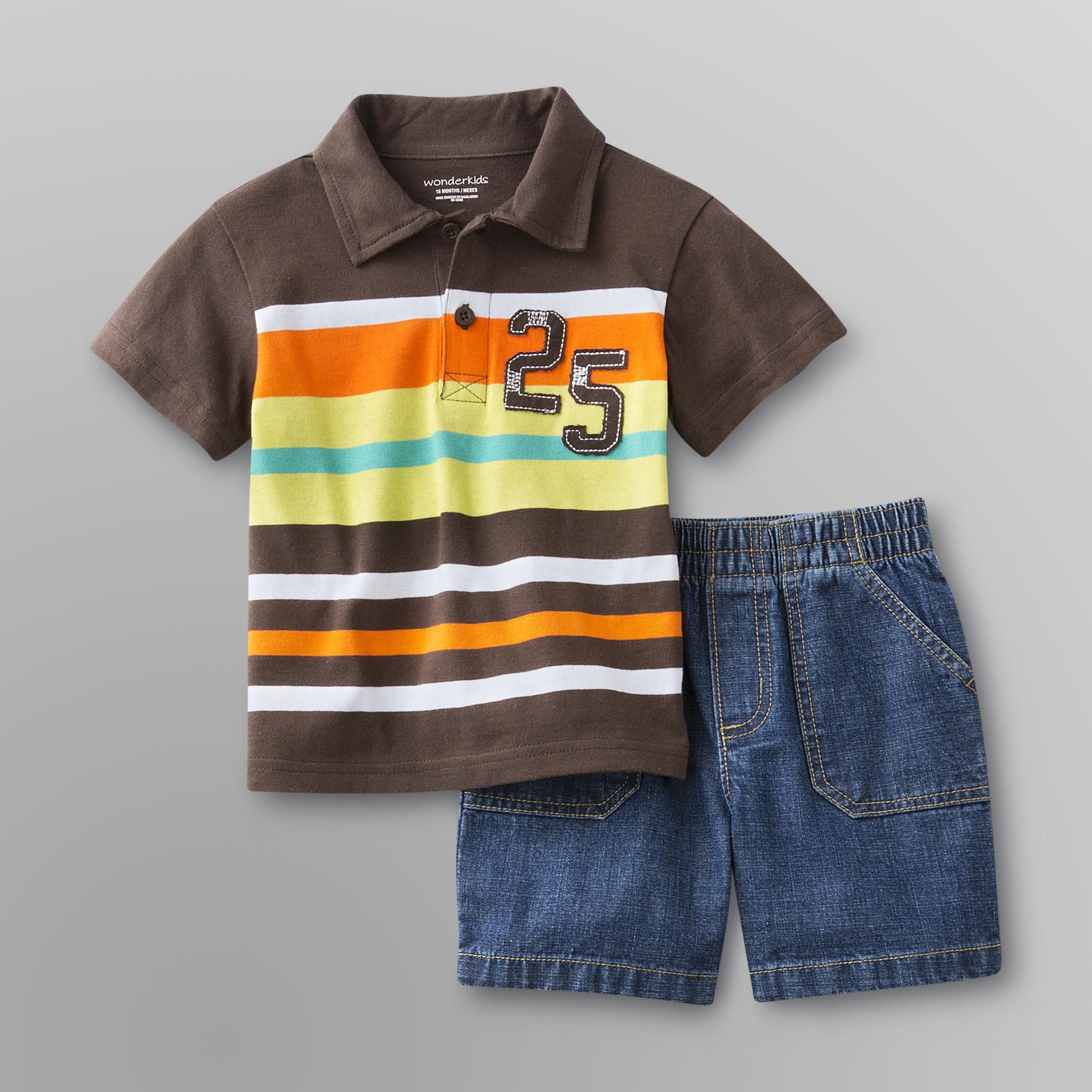 WonderKids Infant & Toddler Boy's Polo Shirt & Denim Shorts - Stripes at Kmart.com