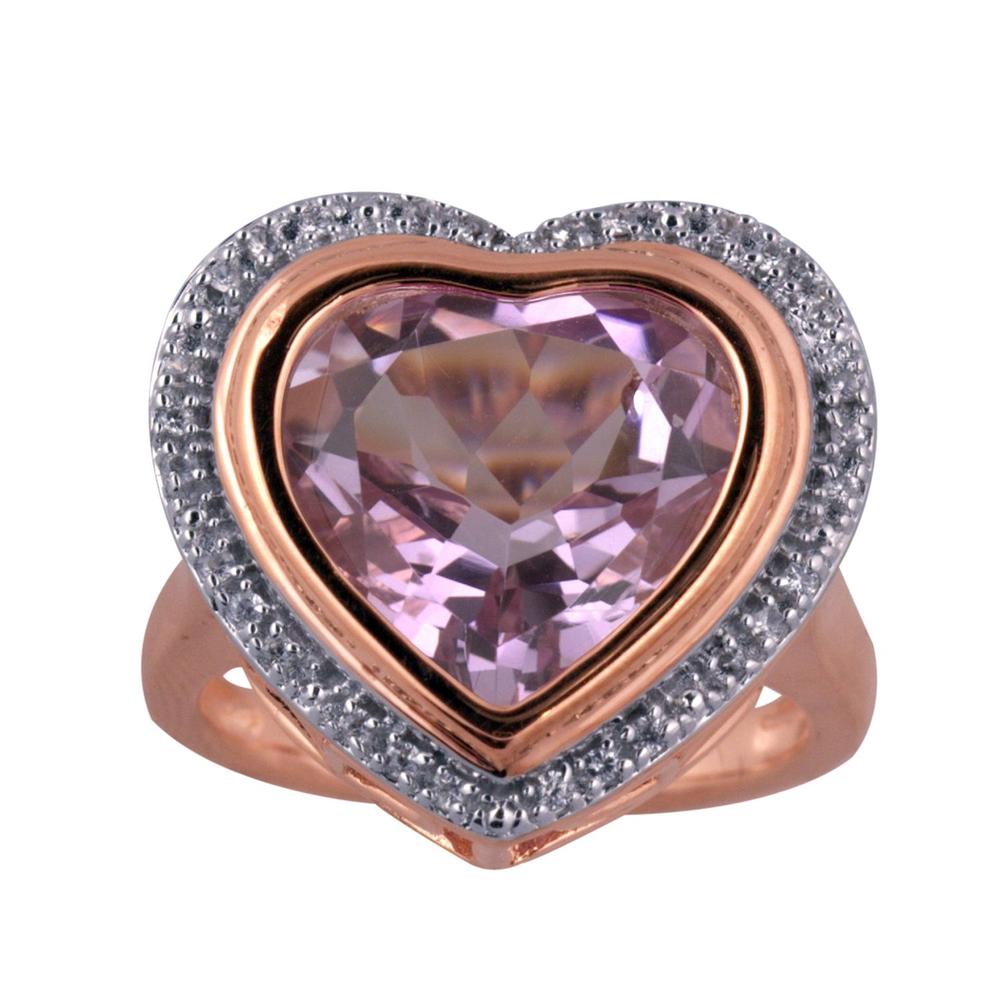 8 Cttw. Heart-Shaped Pink Amethyst & White Zircon Sterling Silver Ring