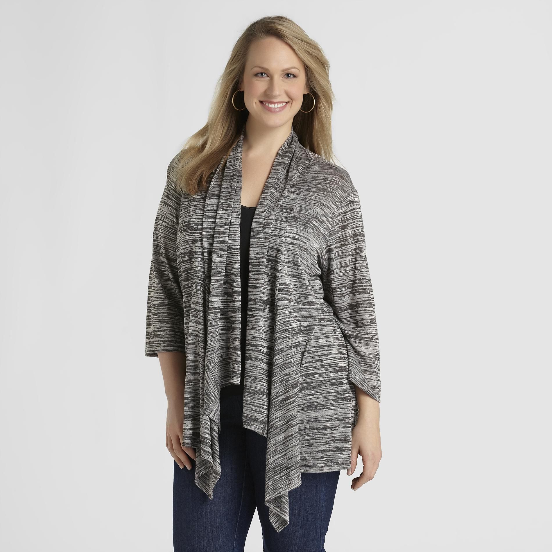 Beverly Drive Women's Plus Lace-Back Cardigan - Marled at Sears.com