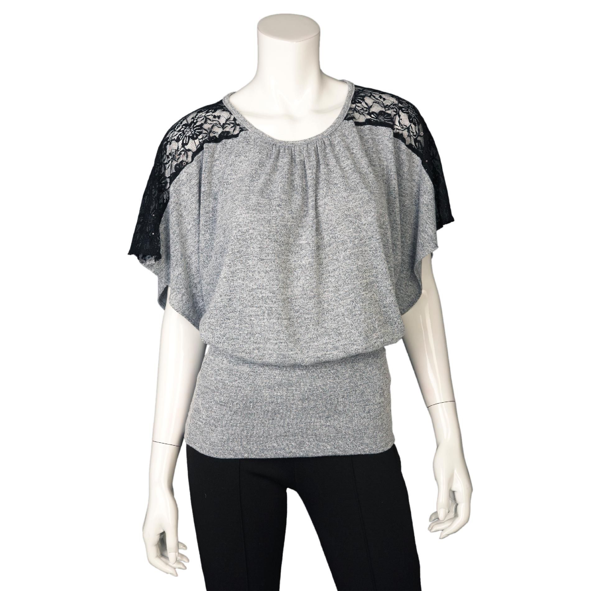 Byline Junior’s Top Lace Shoulder Dolman Sleeve – Heather Gray at Sears.com