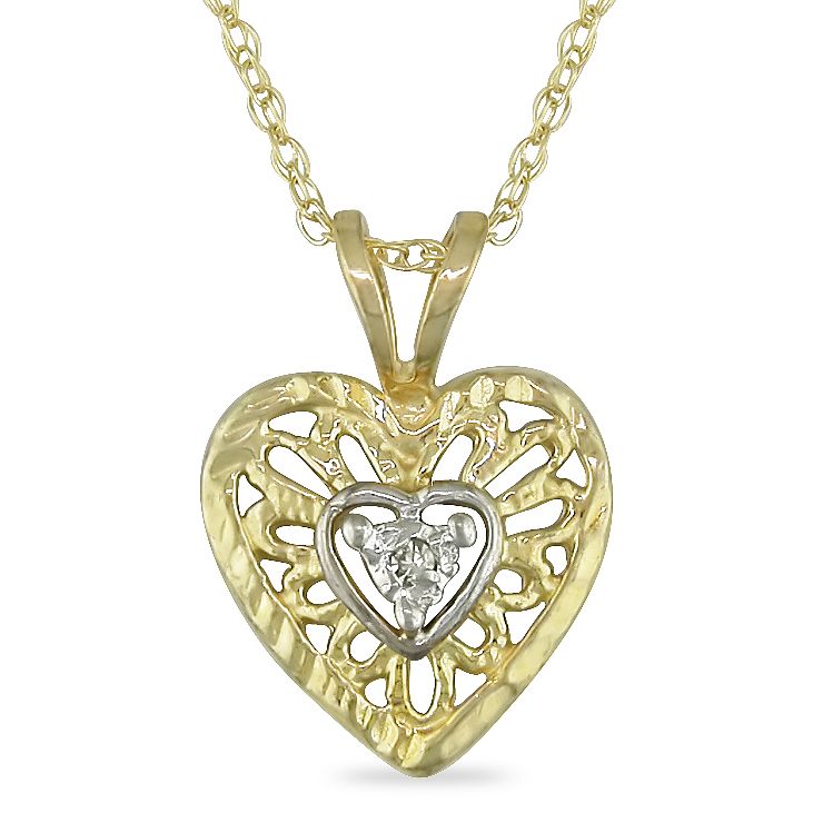 0.01 CT  Diamond  Heart Pendant With Chain 10k Yellow Gold GH I2;I3