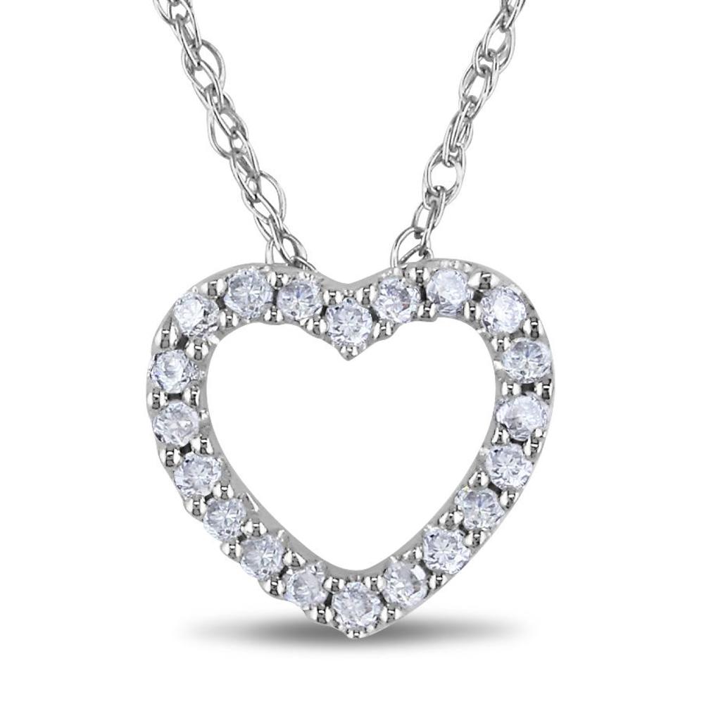 1/10 CT  Diamond  Heart Pendant With Chain 10k White Gold GH I2;I3